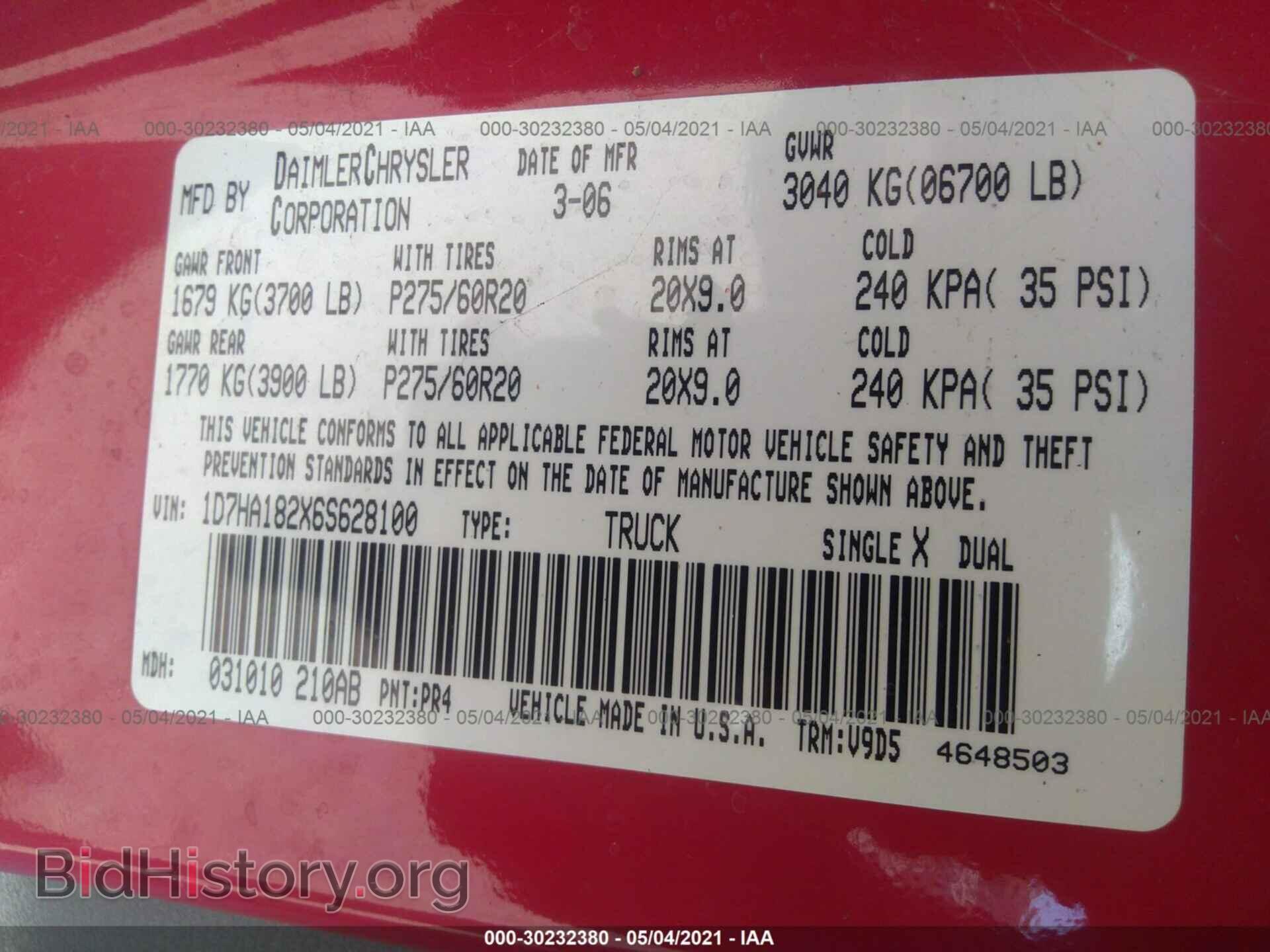 2006 DODGE RAM 1500 - VIN: 1D7HA182X6S628100 - Фото 9