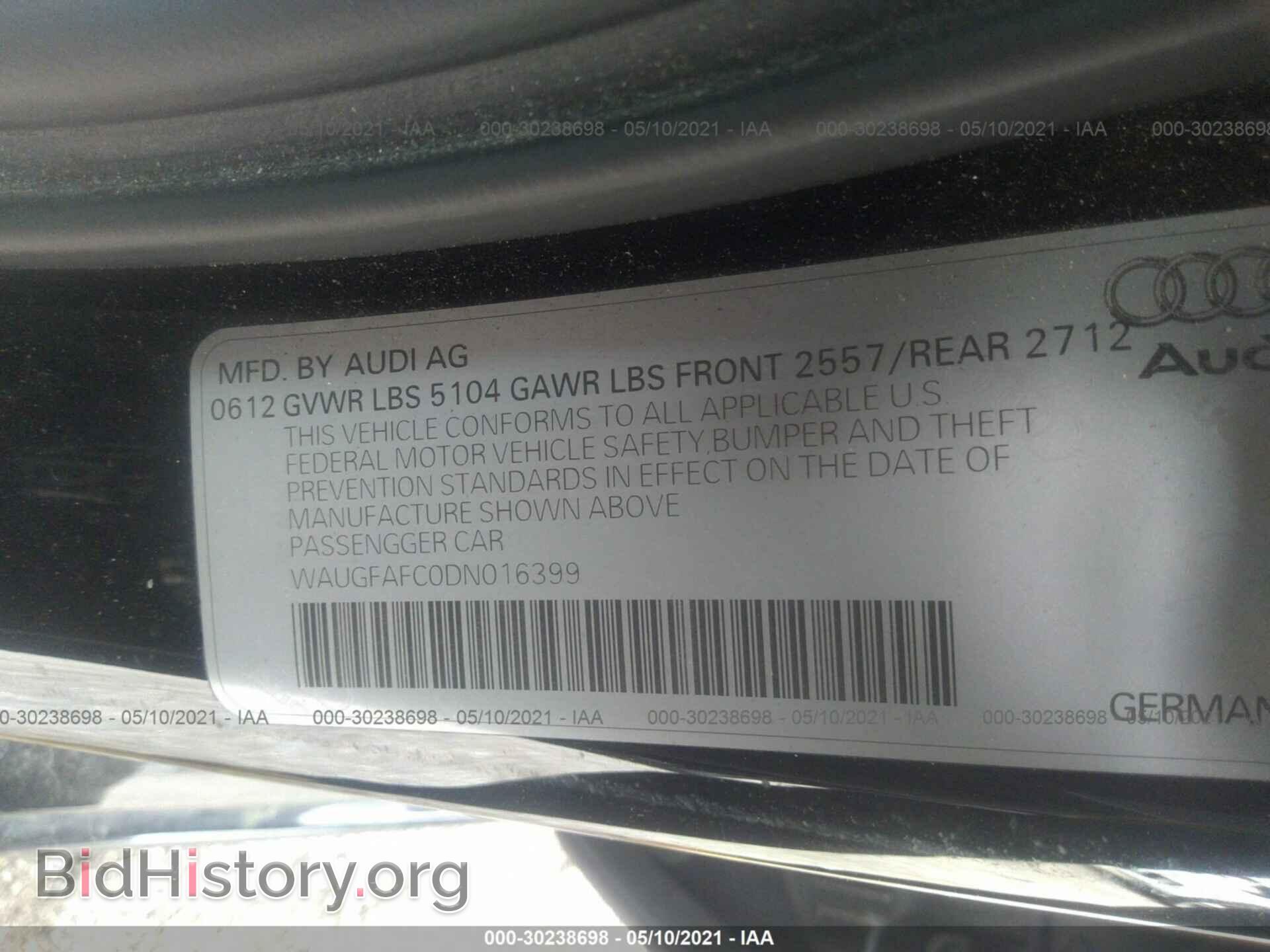 2013 AUDI A6 - VIN: WAUGFAFC0DN016399 - Photo 9