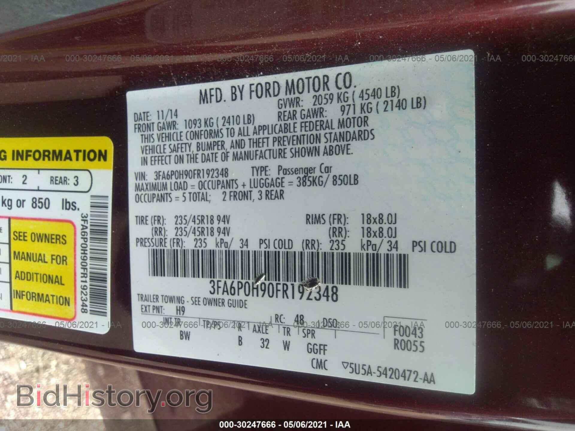 2015 FORD FUSION - VIN: 3FA6P0H90FR192348 - Фото 9
