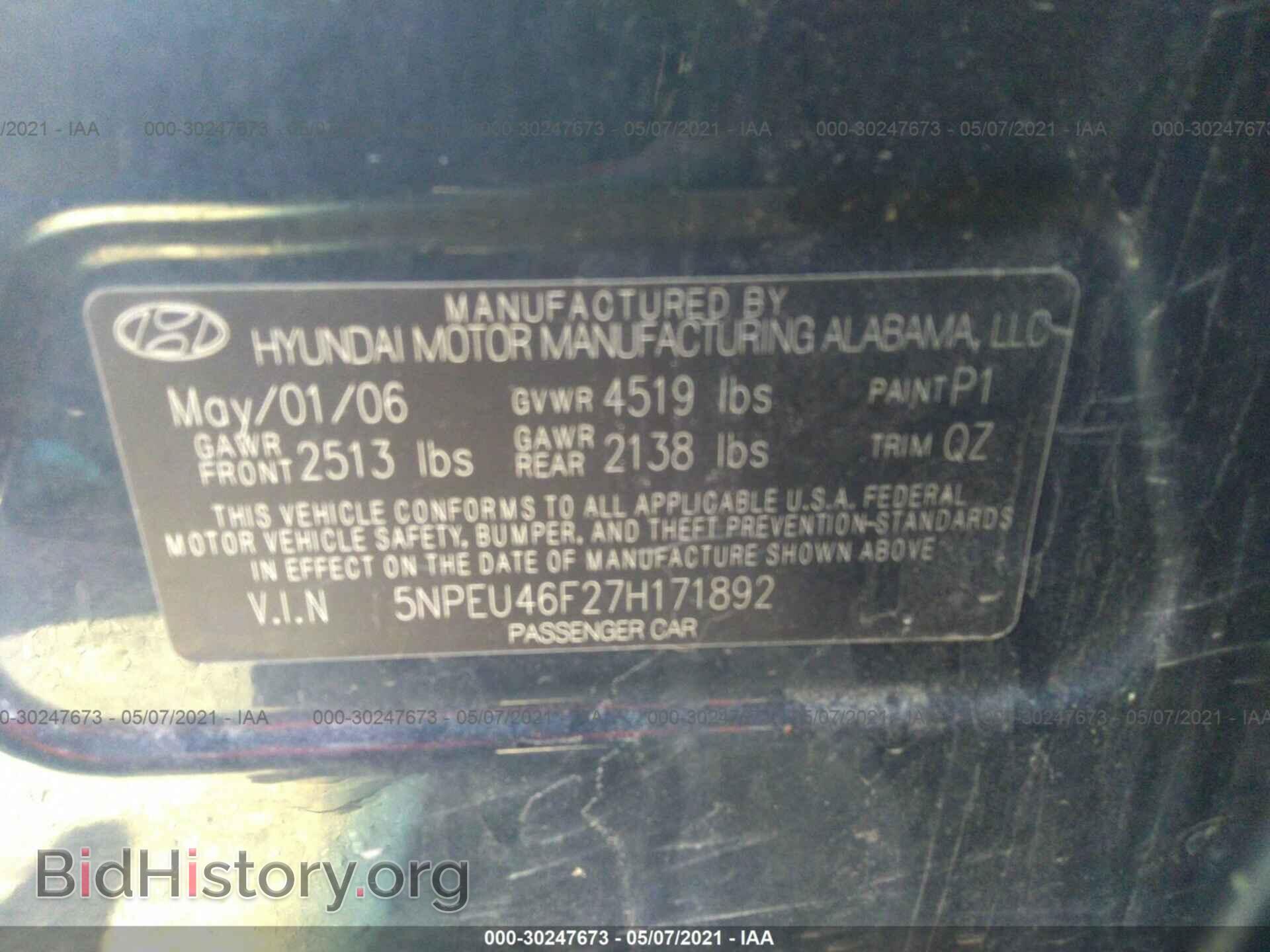2007 HYUNDAI SONATA - VIN: 5NPEU46F27H171892 - Фото 9