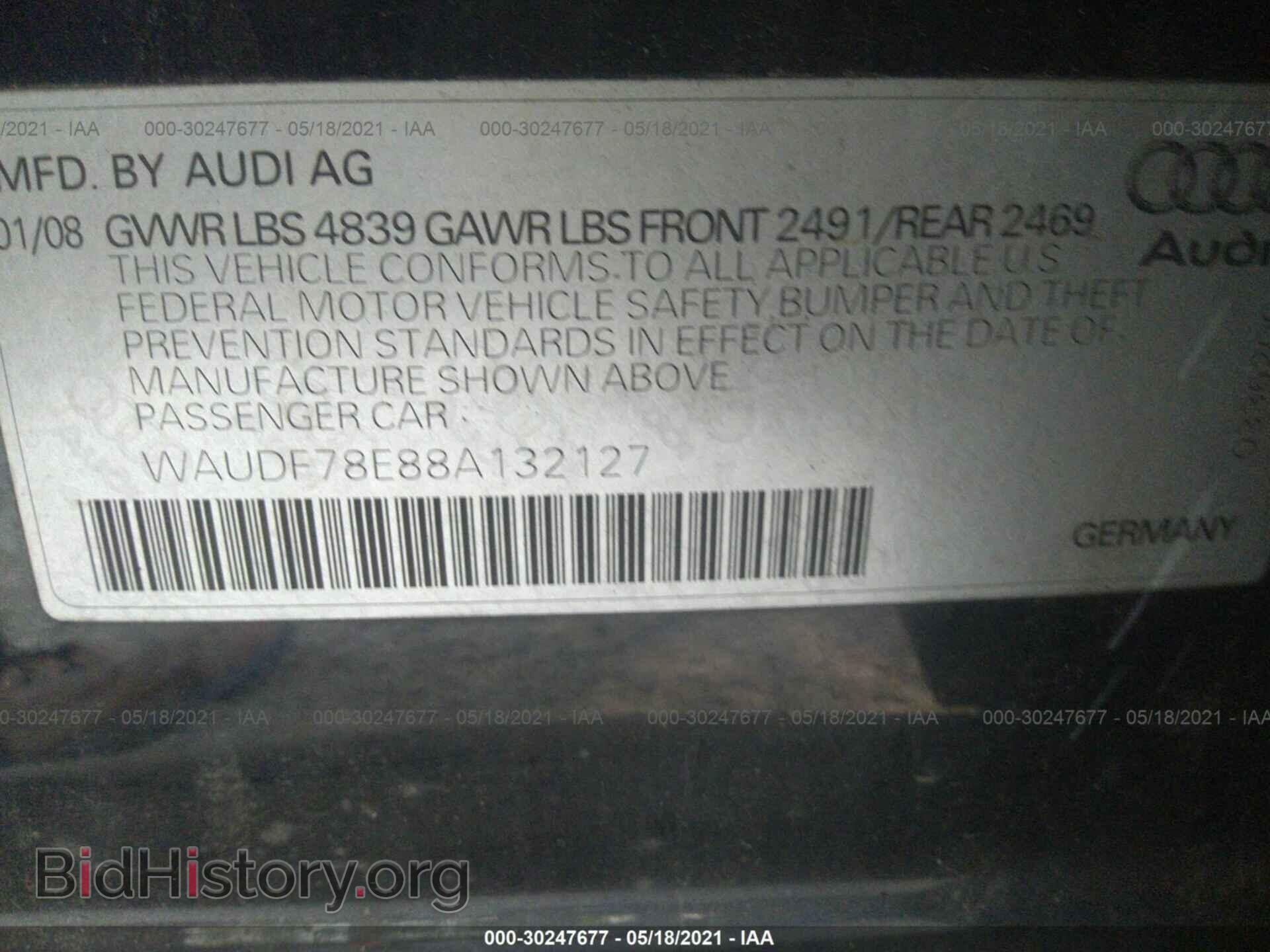 2008 AUDI A4 - VIN: WAUDF78E88A132127 - Фото 9