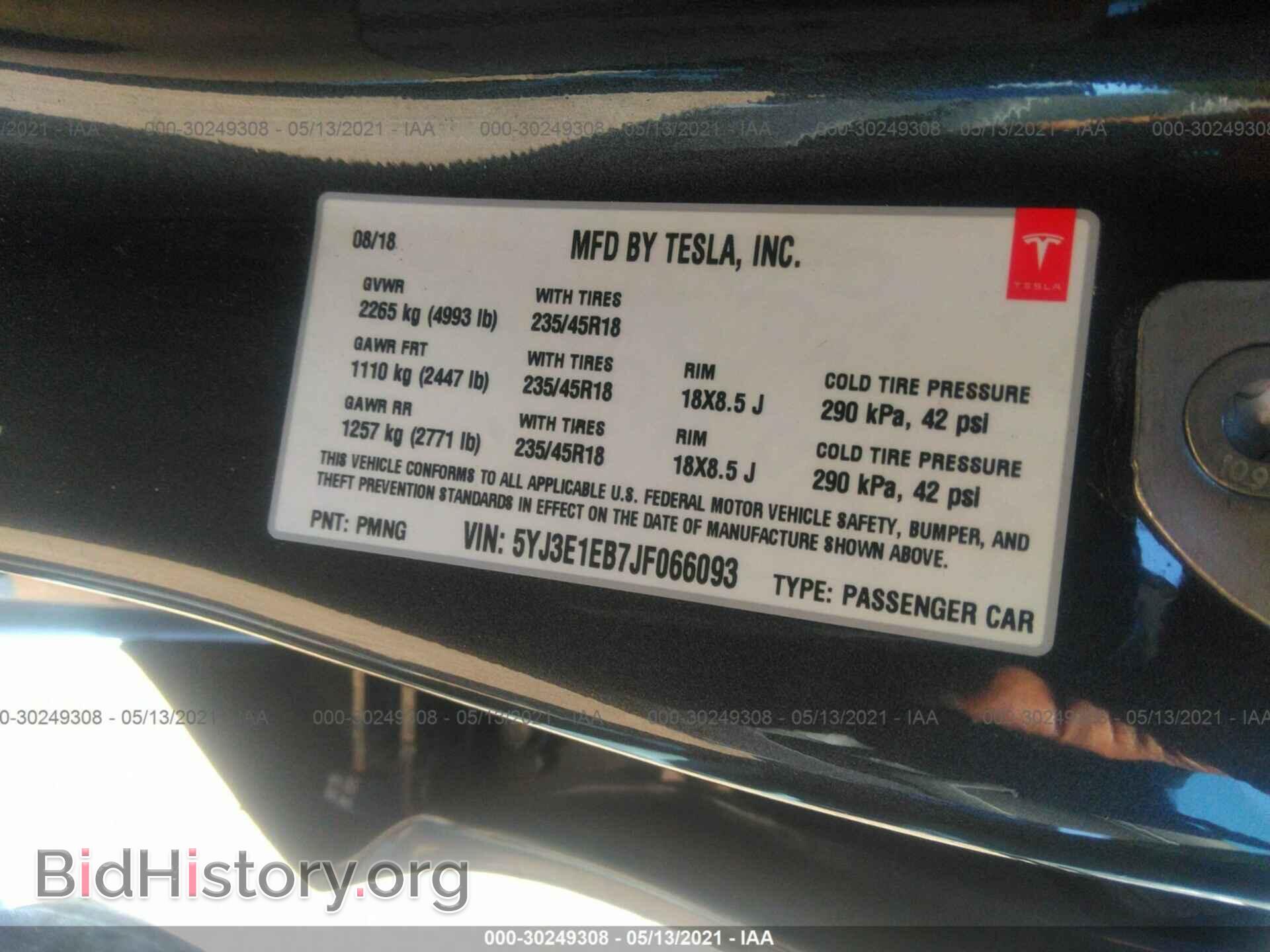 2018 TESLA MODEL 3 - VIN: 5YJ3E1EB7JF066093 - Фото 9
