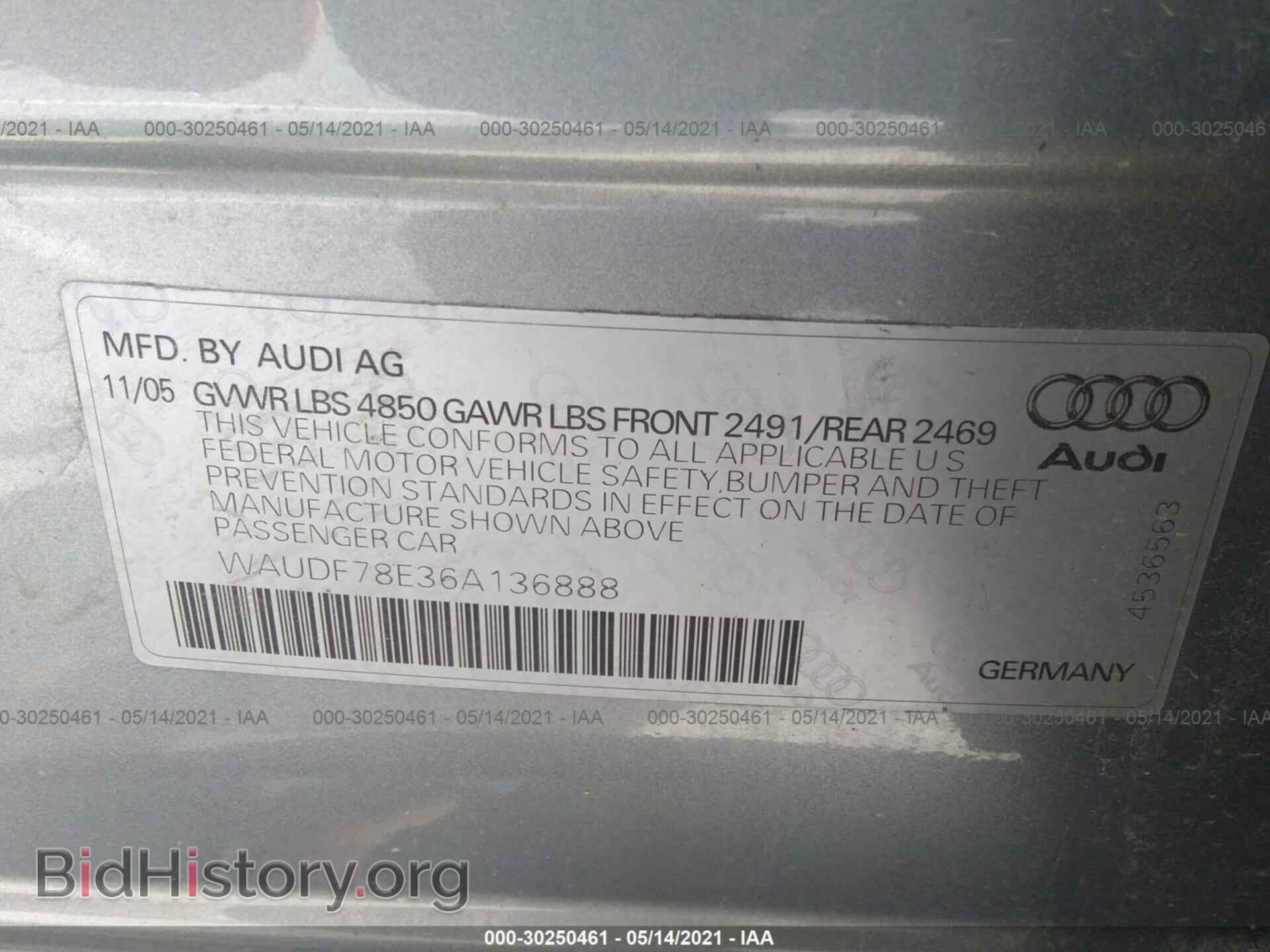2006 AUDI A4 - VIN: WAUDF78E36A136888 - Фото 9