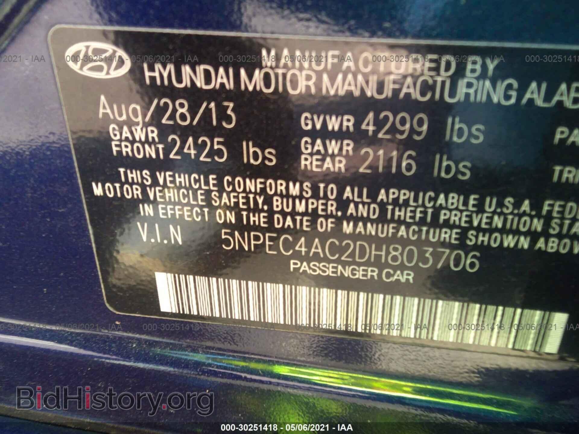 2013 HYUNDAI SONATA - VIN: 5NPEC4AC2DH803706 - Photo 9