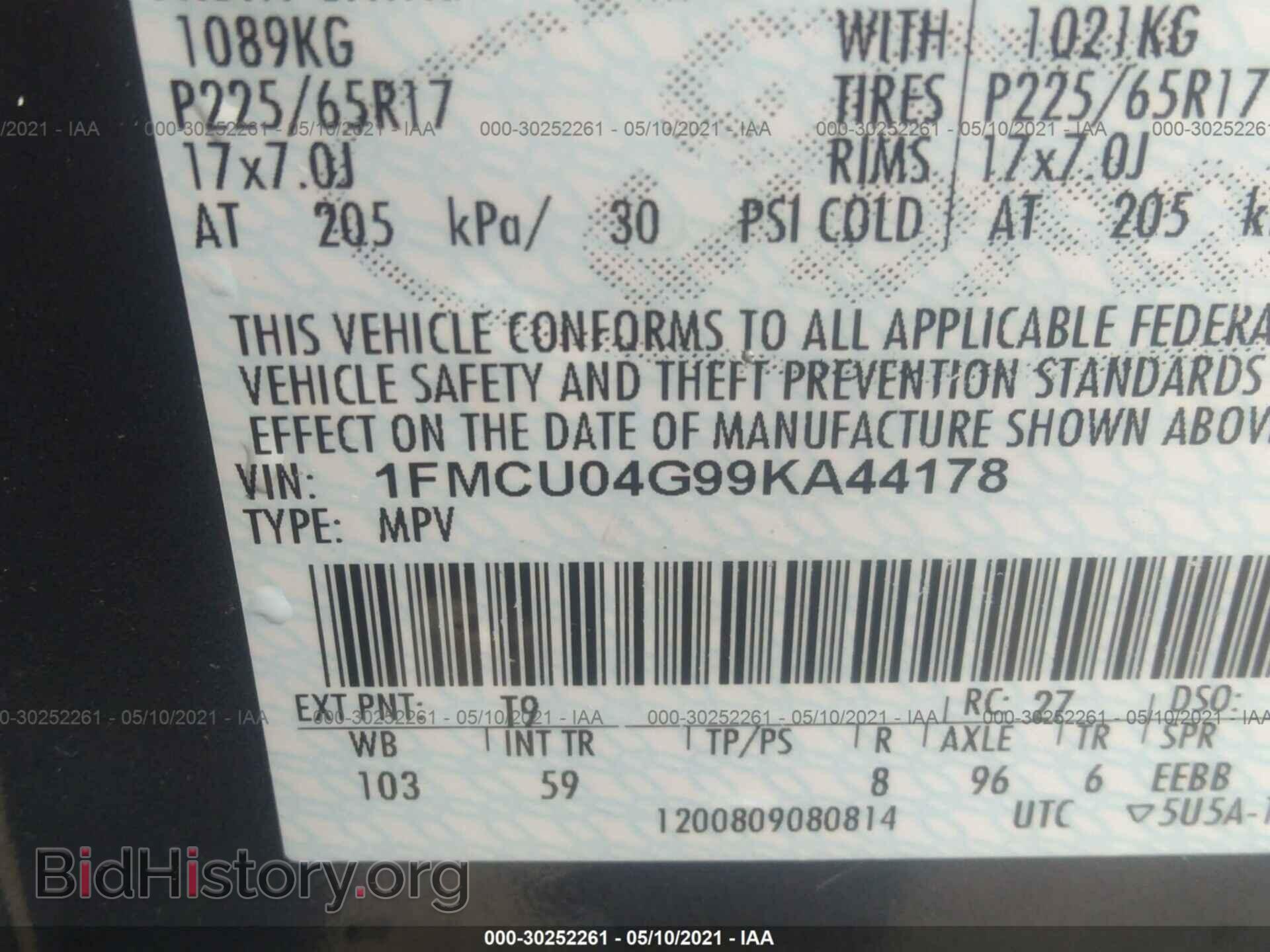 2009 FORD ESCAPE - VIN: 1FMCU04G99KA44178 - Фото 9