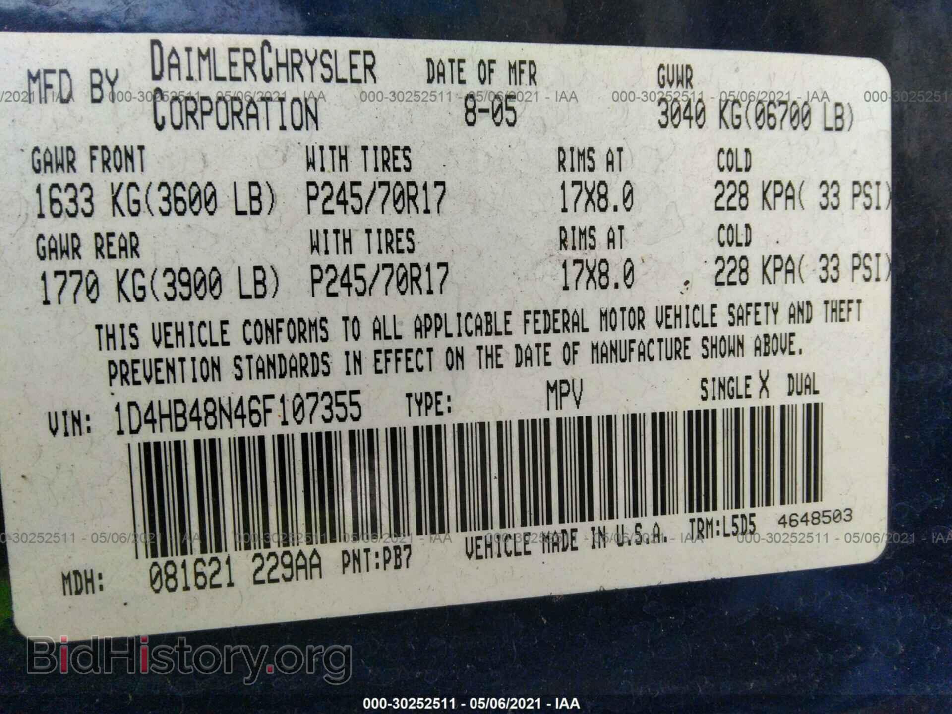 2006 DODGE DURANGO - VIN: 1D4HB48N46F107355 - Фото 9