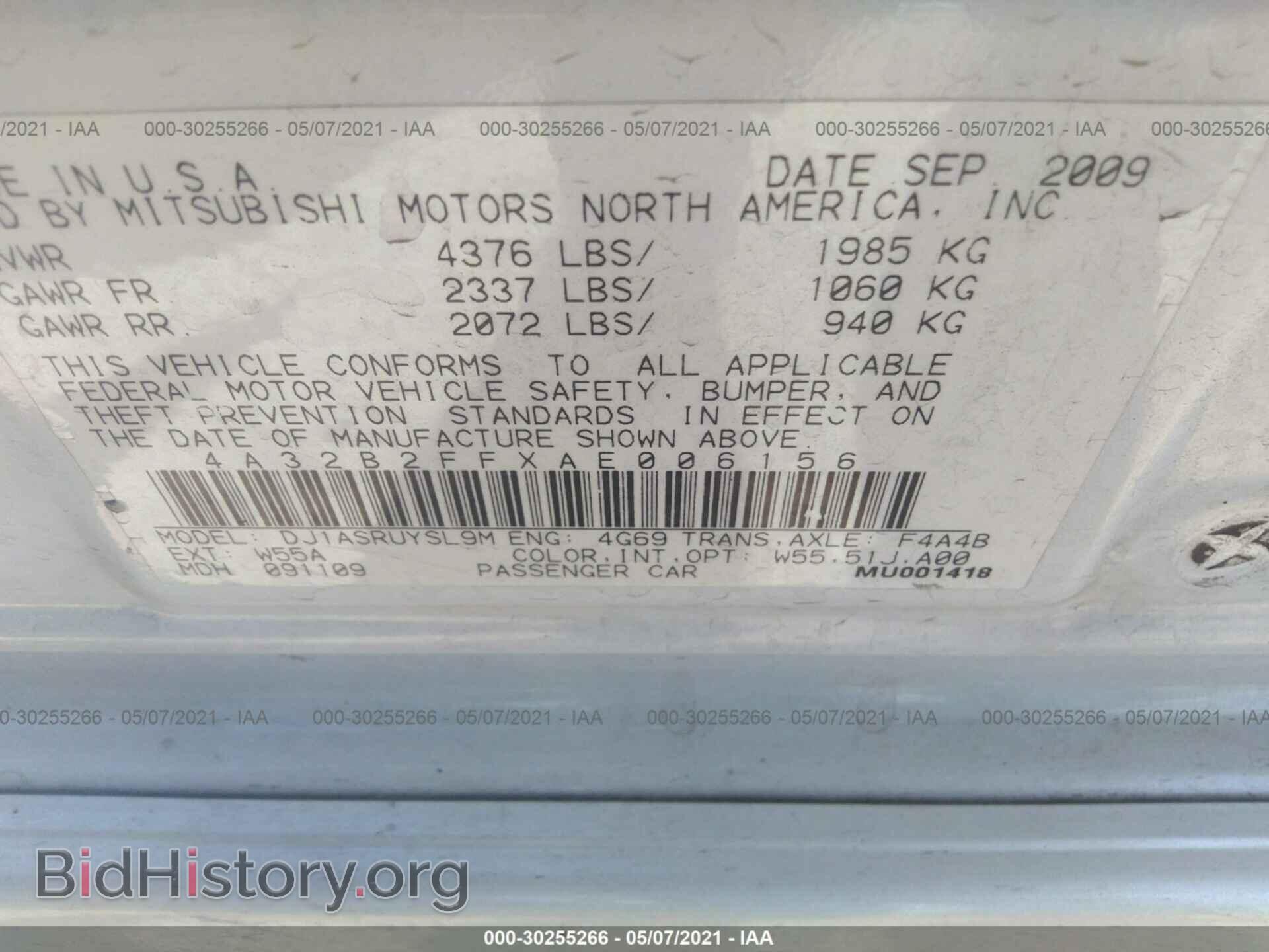 2010 MITSUBISHI GALANT - VIN: 4A32B2FFXAE006156 - Photo 9