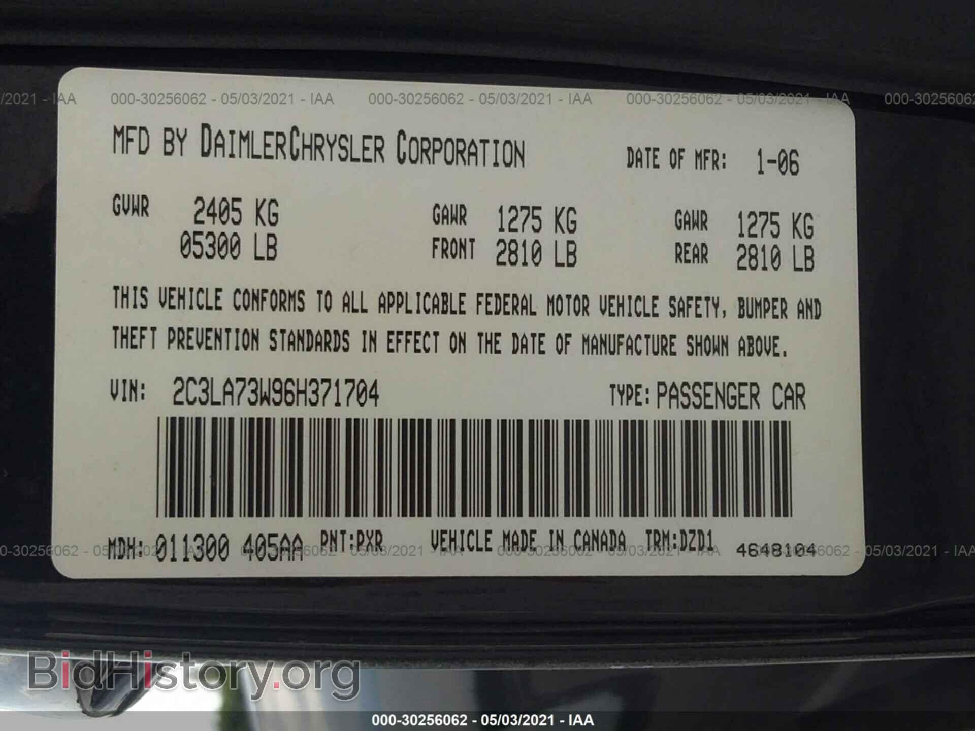 2006 CHRYSLER 300 - VIN: 2C3LA73W96H371704 - Фото 9