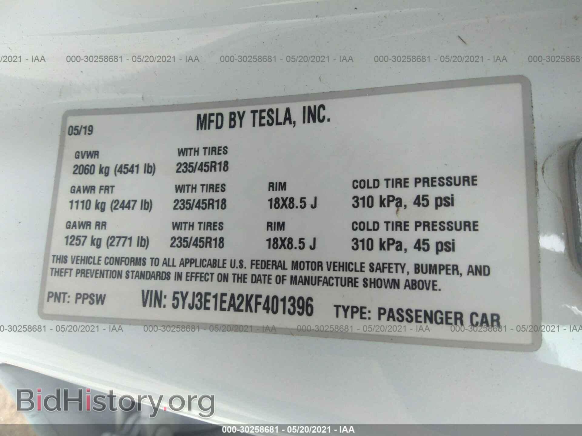 2019 TESLA MODEL 3 - VIN: 5YJ3E1EA2KF401396 - Photo 9