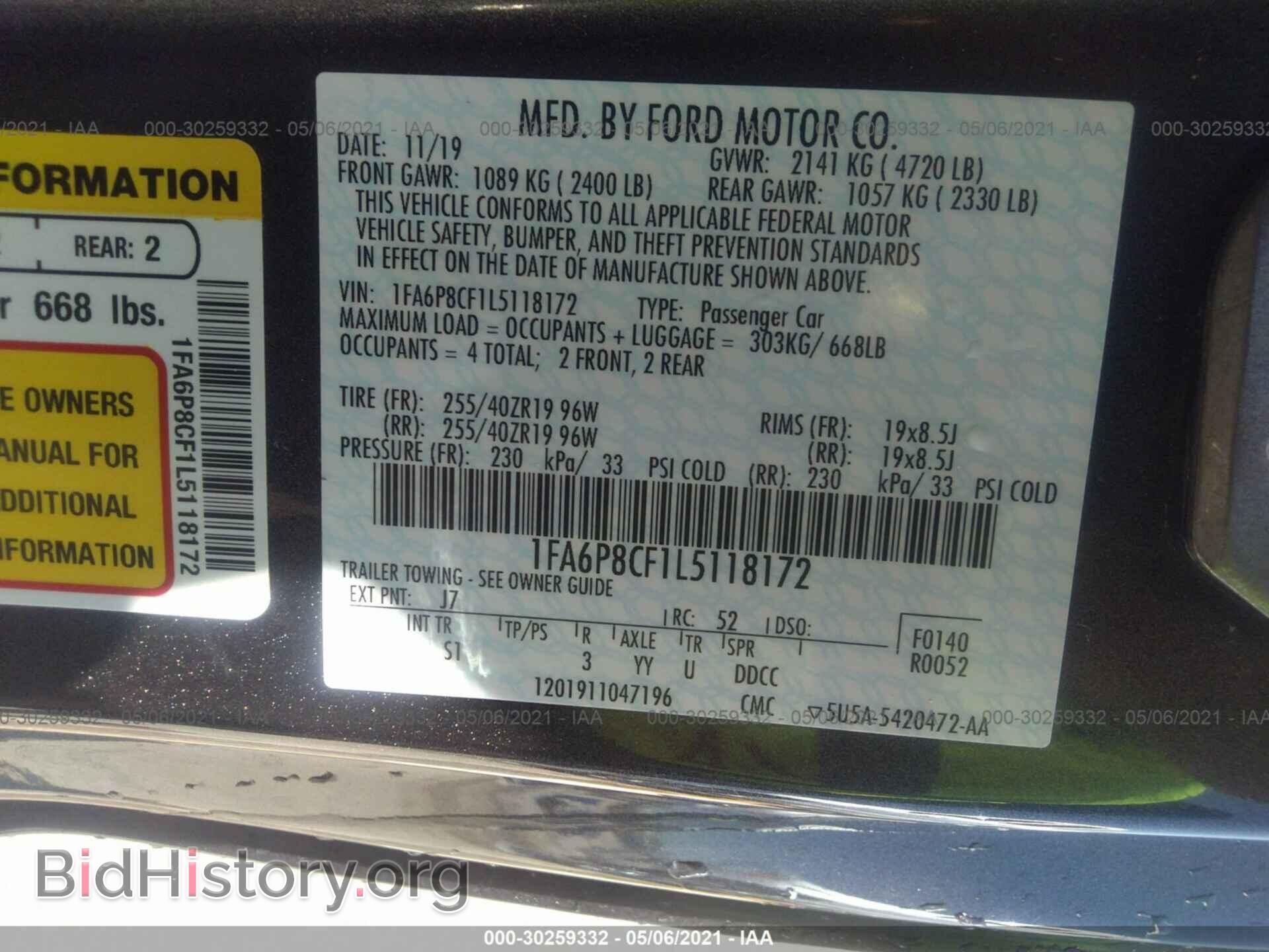 2020 FORD MUSTANG - VIN: 1FA6P8CF1L5118172 - Фото 9