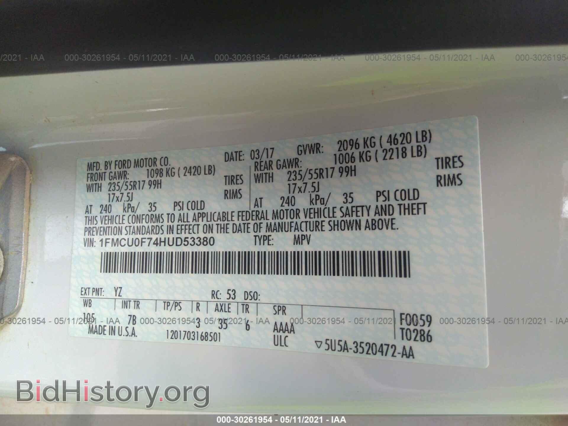2017 FORD ESCAPE - VIN: 1FMCU0F74HUD53380 - Фото 9