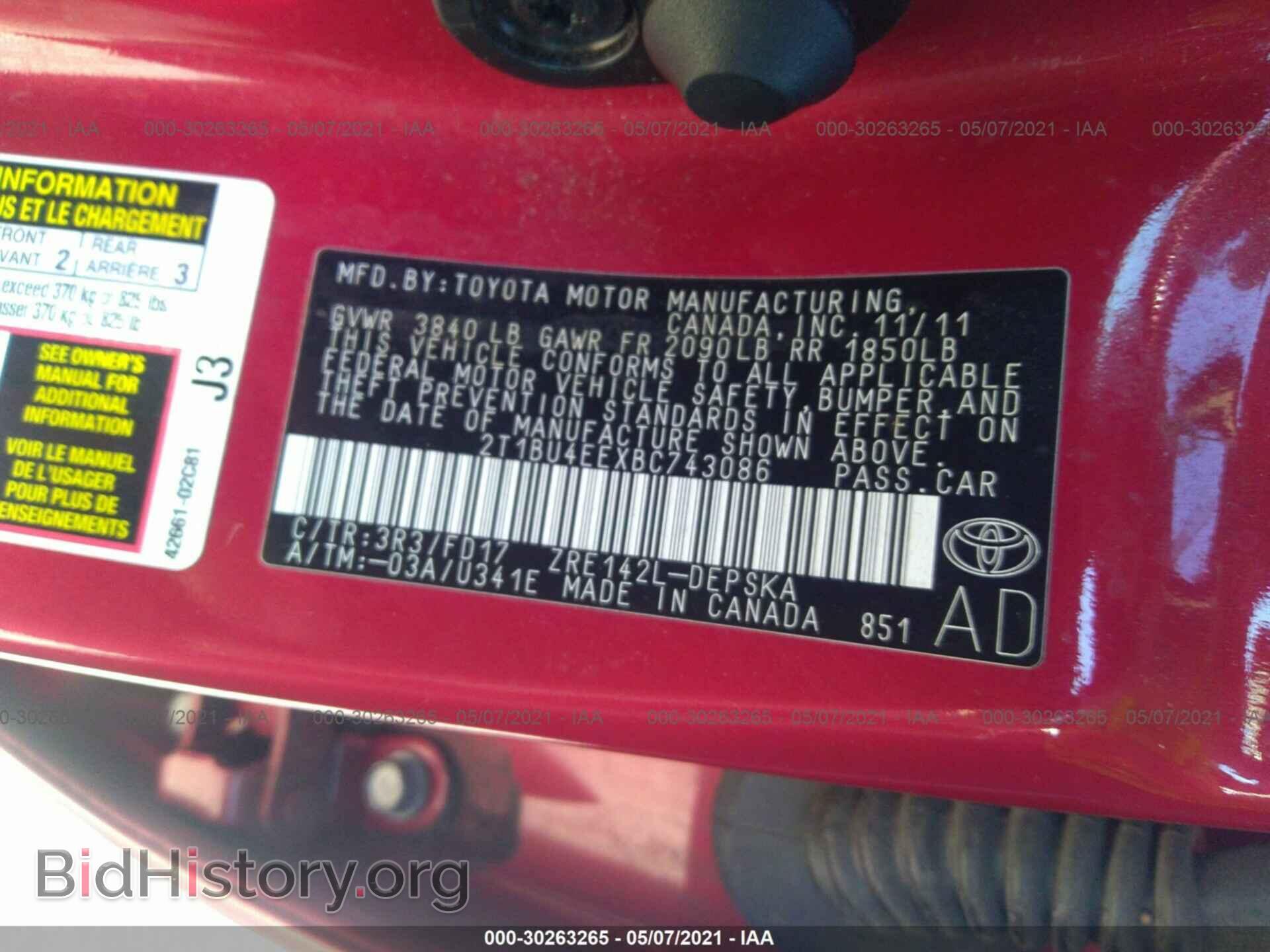 2011 TOYOTA COROLLA - VIN: 2T1BU4EEXBC743086 - Фото 9