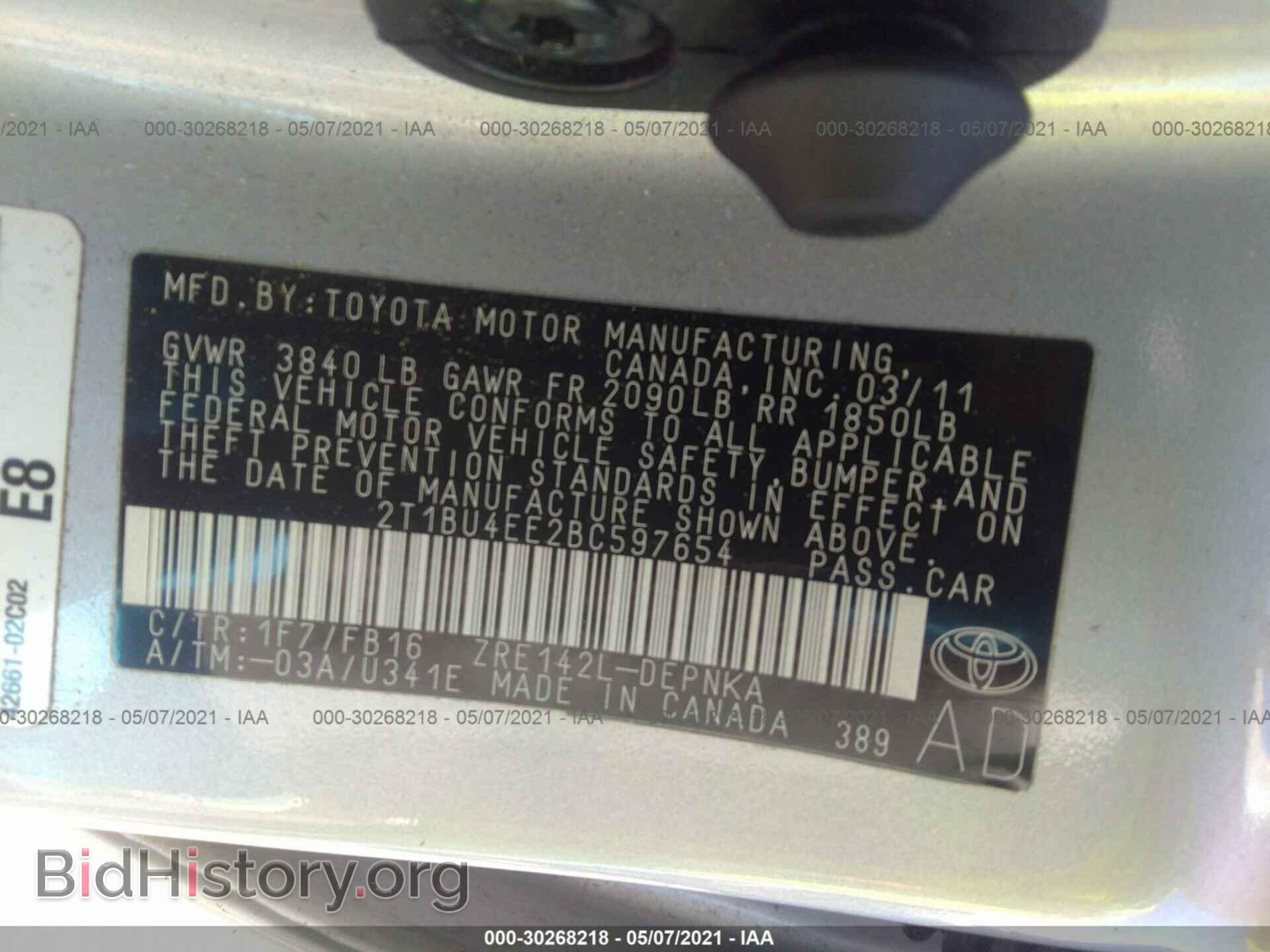 2011 TOYOTA COROLLA - VIN: 2T1BU4EE2BC597654 - Фото 9