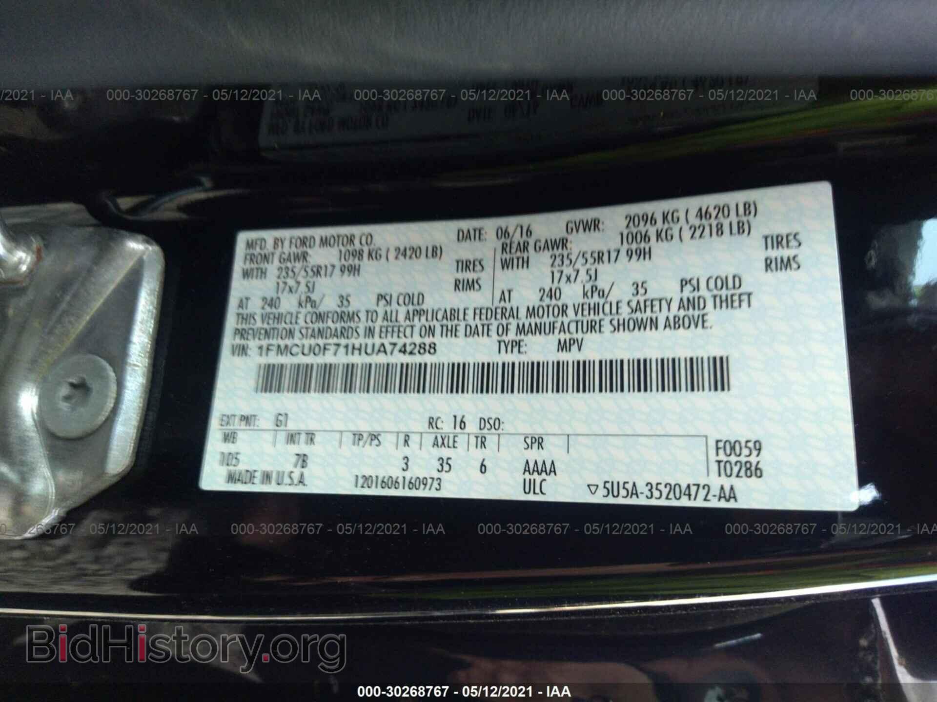 2017 FORD ESCAPE - VIN: 1FMCU0F71HUA74288 - Фото 9