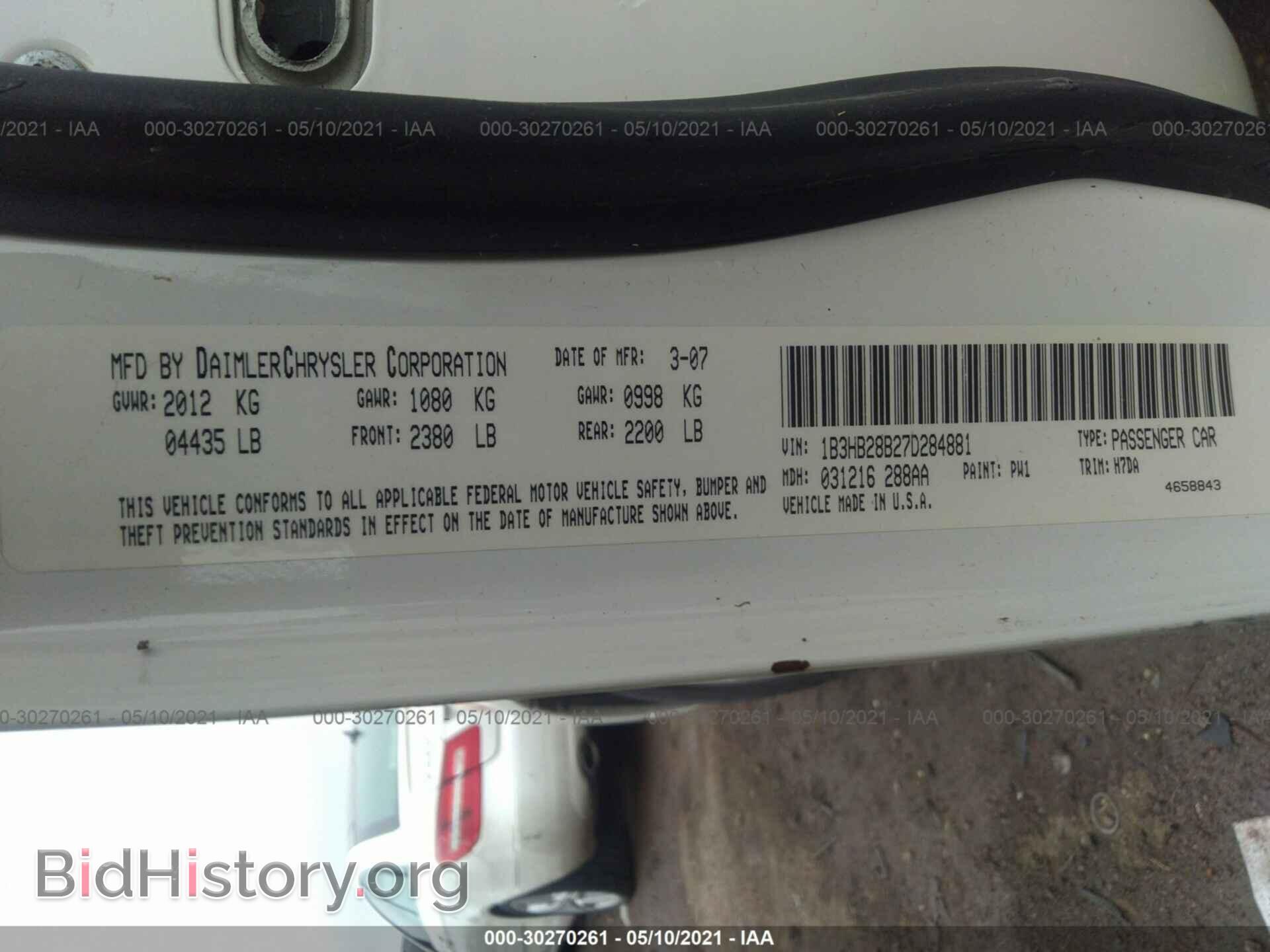2007 DODGE CALIBER - VIN: 1B3HB28B27D284881 - Photo 9