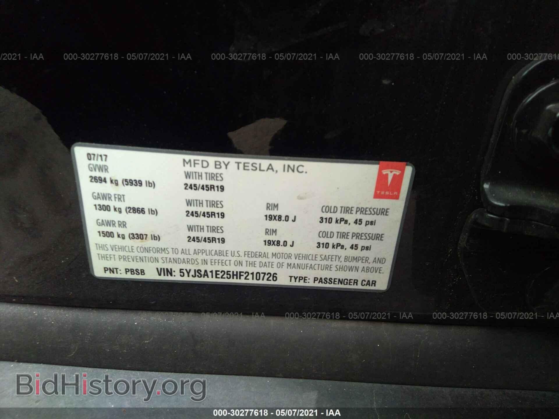 2017 TESLA MODEL S - VIN: 5YJSA1E25HF210726 - Photo 9