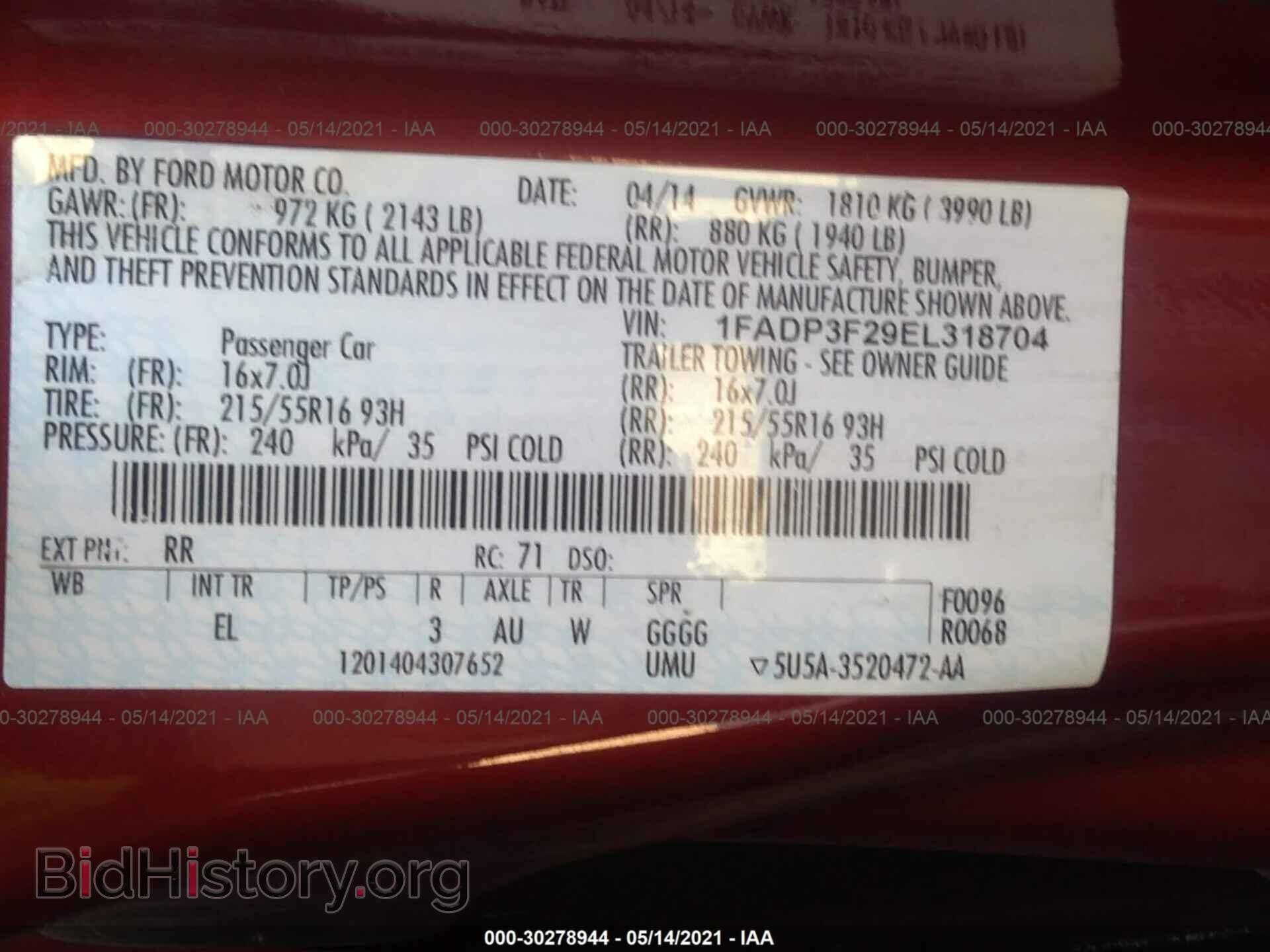 2014 FORD FOCUS - VIN: 1FADP3F29EL318704 - Фото 9