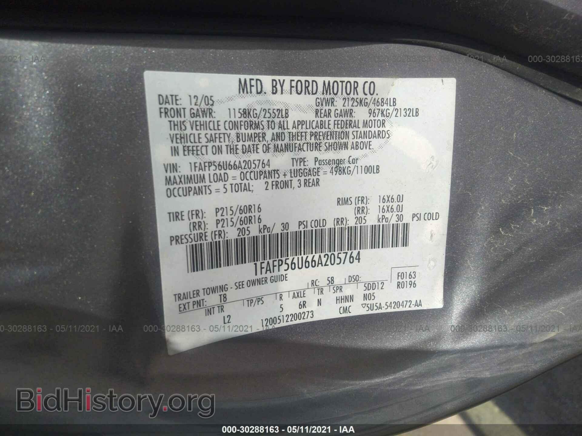 2006 FORD TAURUS - VIN: 1FAFP56U66A205764 - Фото 9