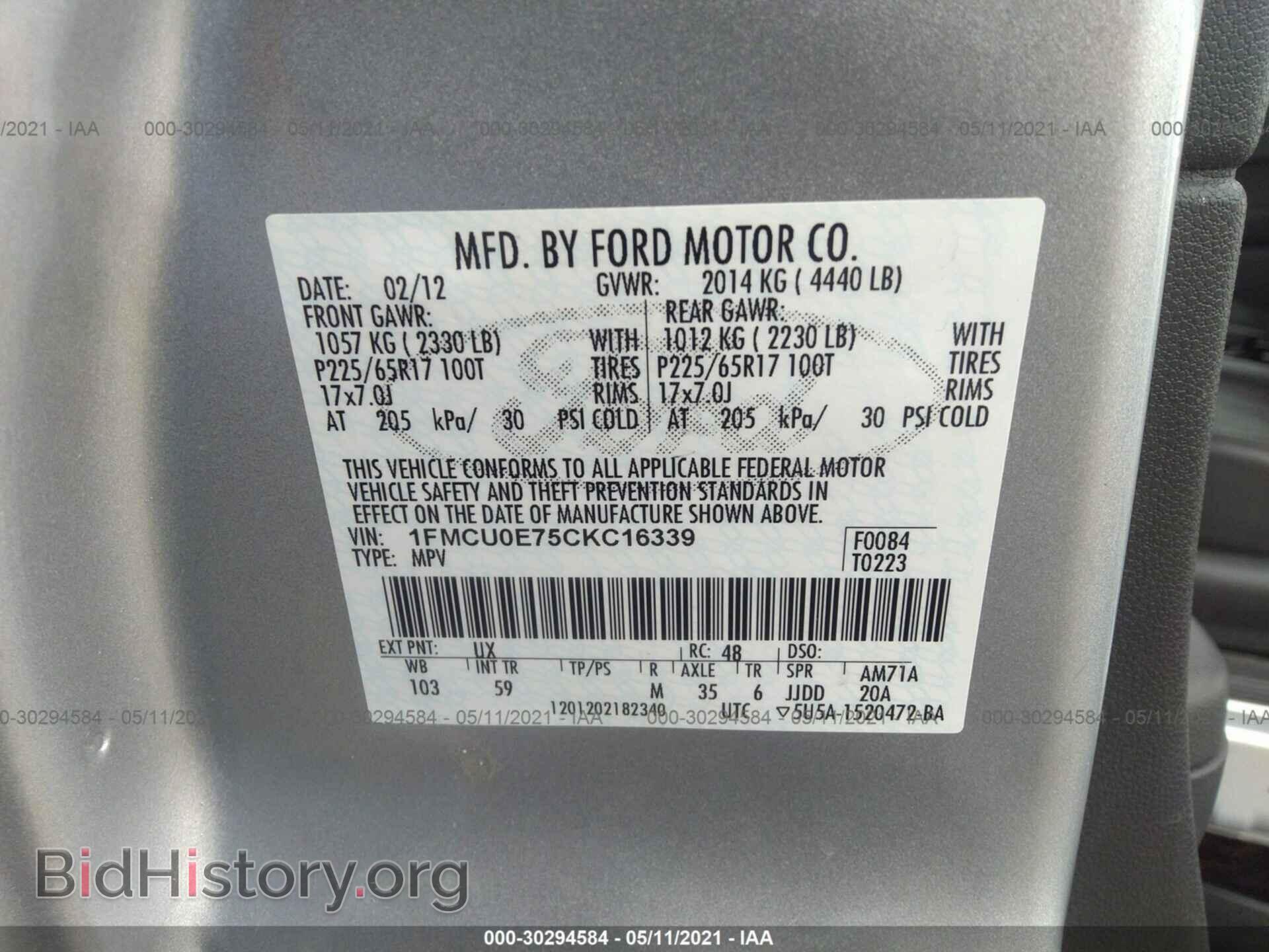 2012 FORD ESCAPE - VIN: 1FMCU0E75CKC16339 - Фото 9