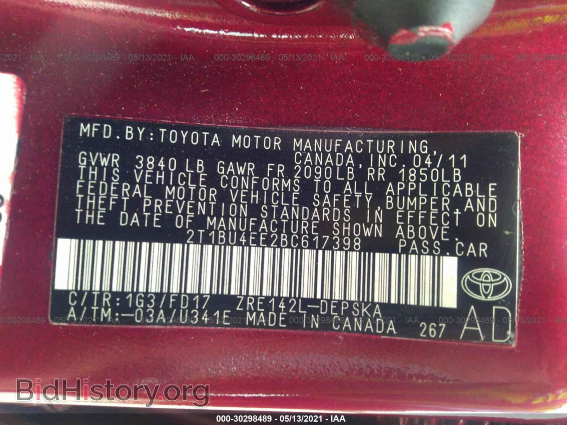 2011 TOYOTA COROLLA - VIN: 2T1BU4EE2BC617398 - Фото 9