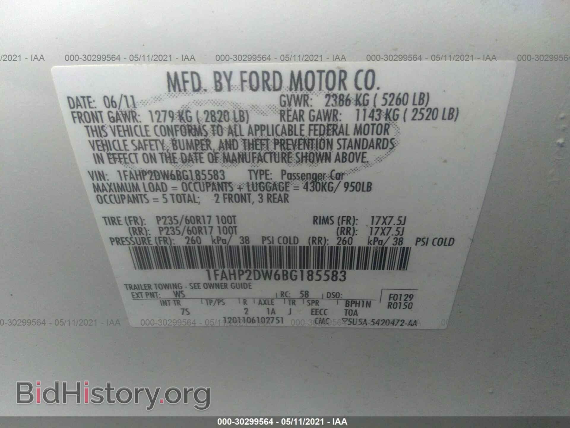 2011 FORD TAURUS - VIN: 1FAHP2DW6BG185583 - Photo 9