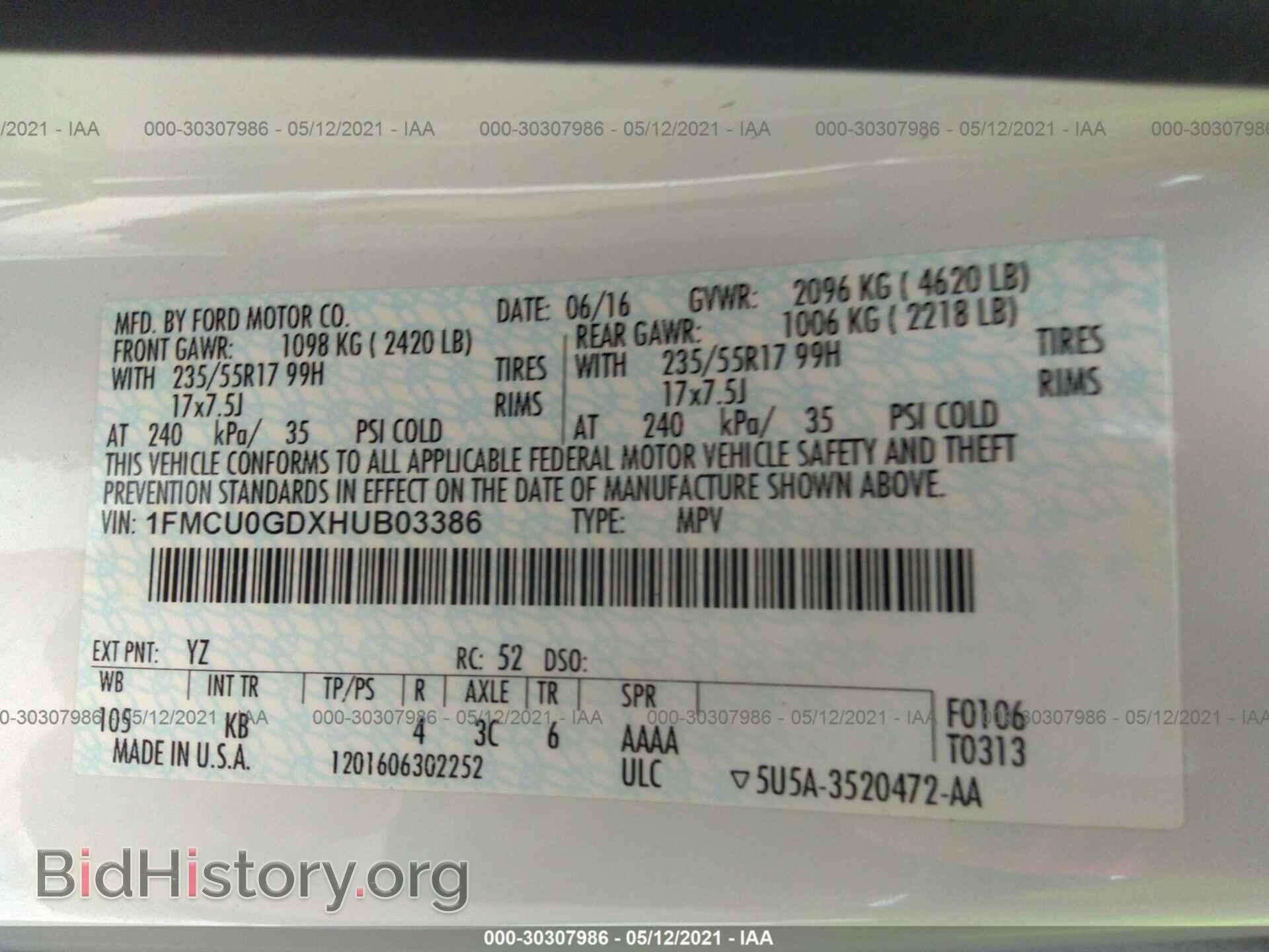 2017 FORD ESCAPE - VIN: 1FMCU0GDXHUB03386 - Фото 9