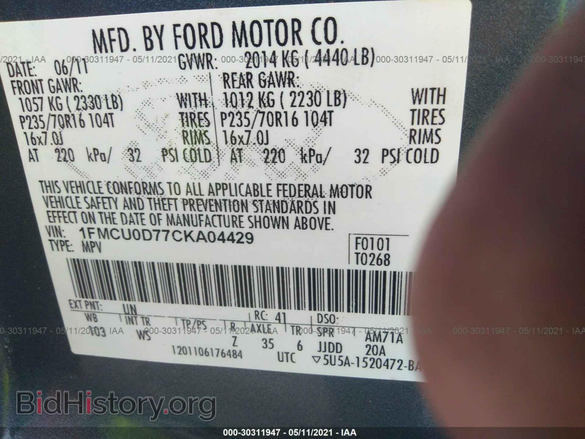 2012 FORD ESCAPE - VIN: 1FMCU0D77CKA04429 - Фото 9