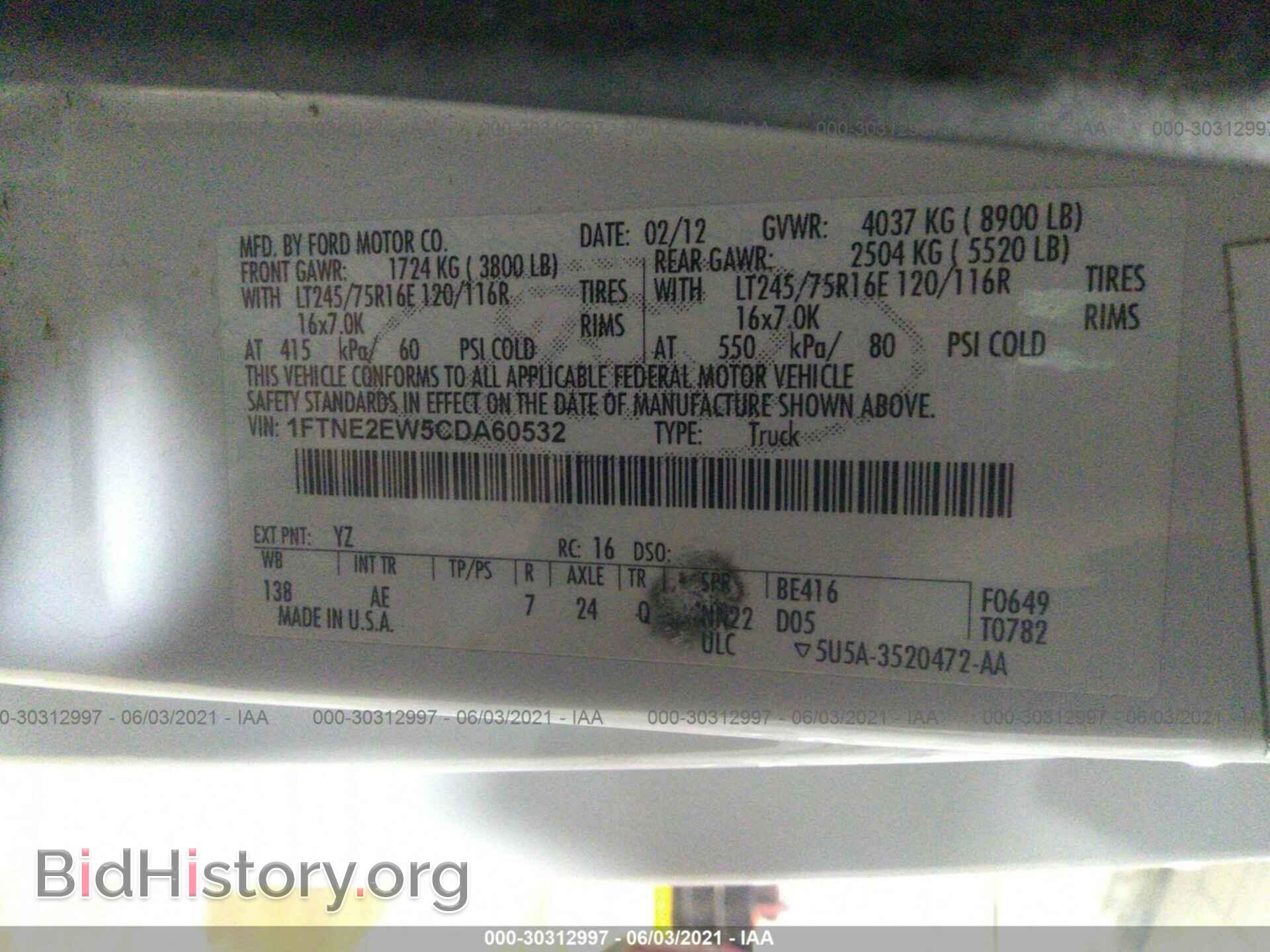 2012 FORD ECONOLINE CARGO VAN - VIN: 1FTNE2EW5CDA60532 - Фото 9