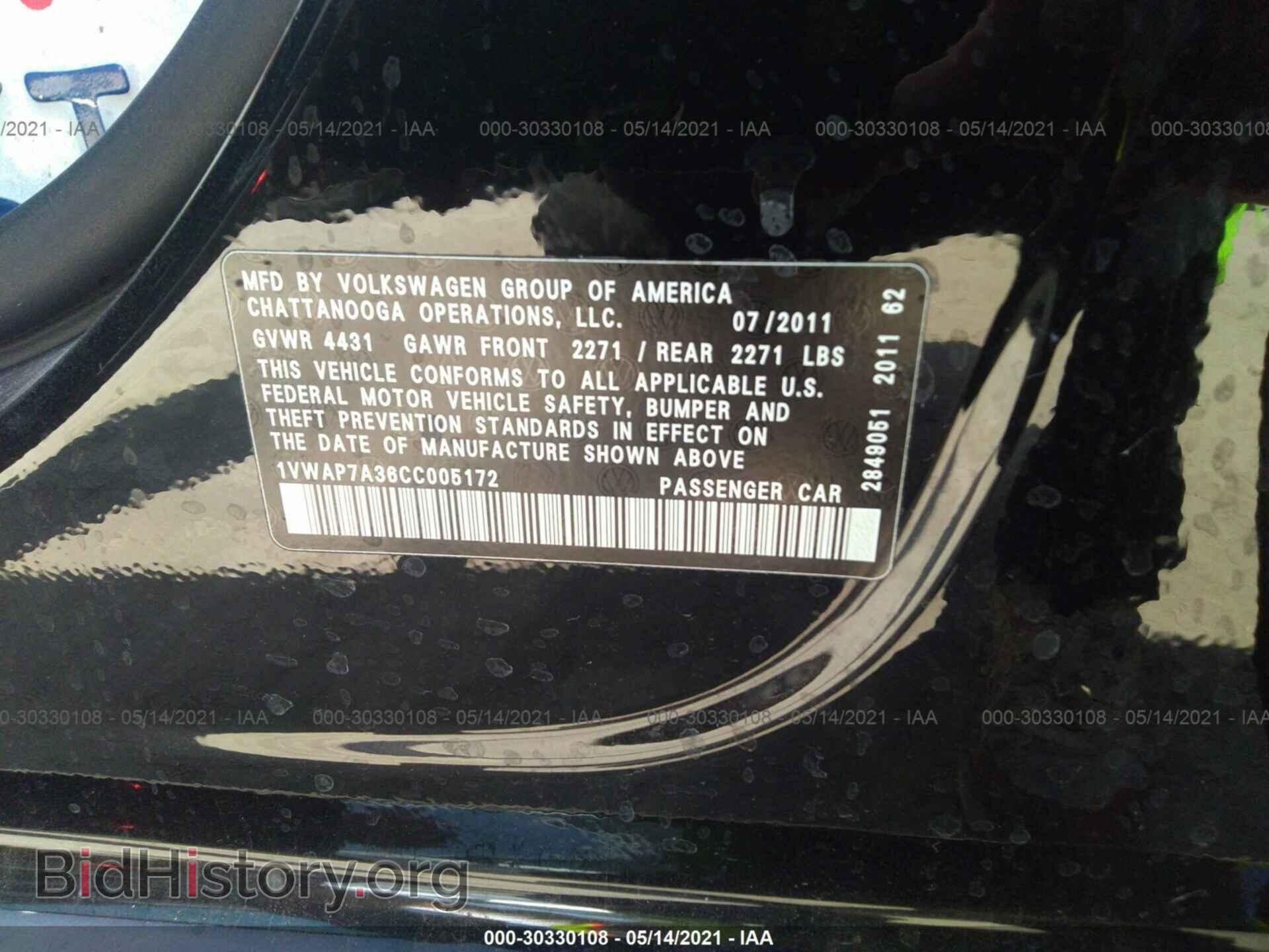 2012 VOLKSWAGEN PASSAT - VIN: 1VWAP7A36CC005172 - Фото 9