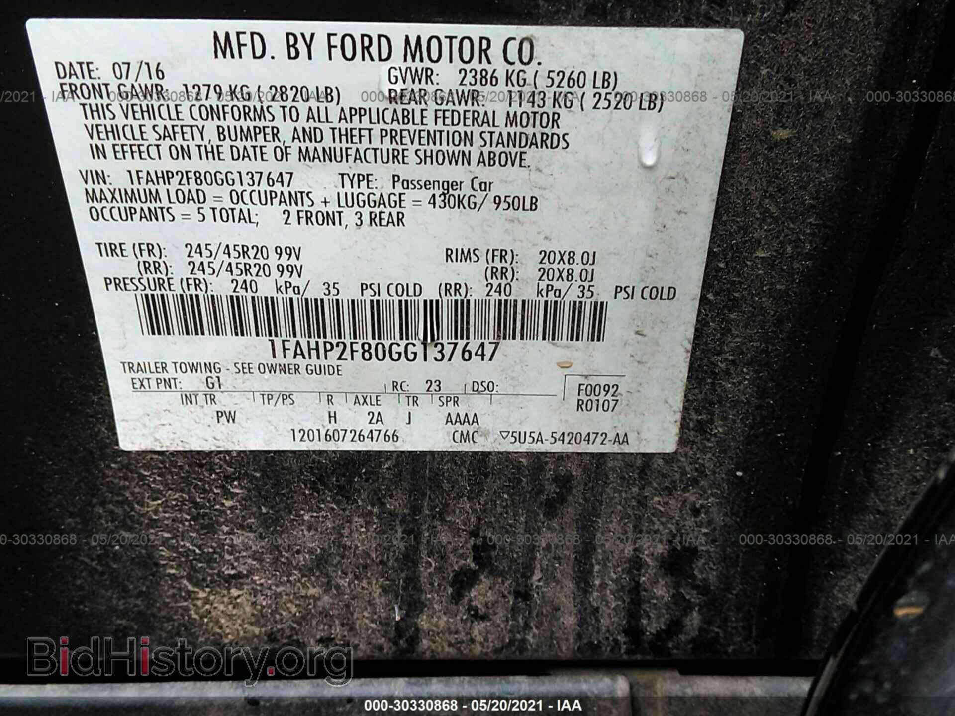 2016 FORD TAURUS - VIN: 1FAHP2F80GG137647 - Фото 9