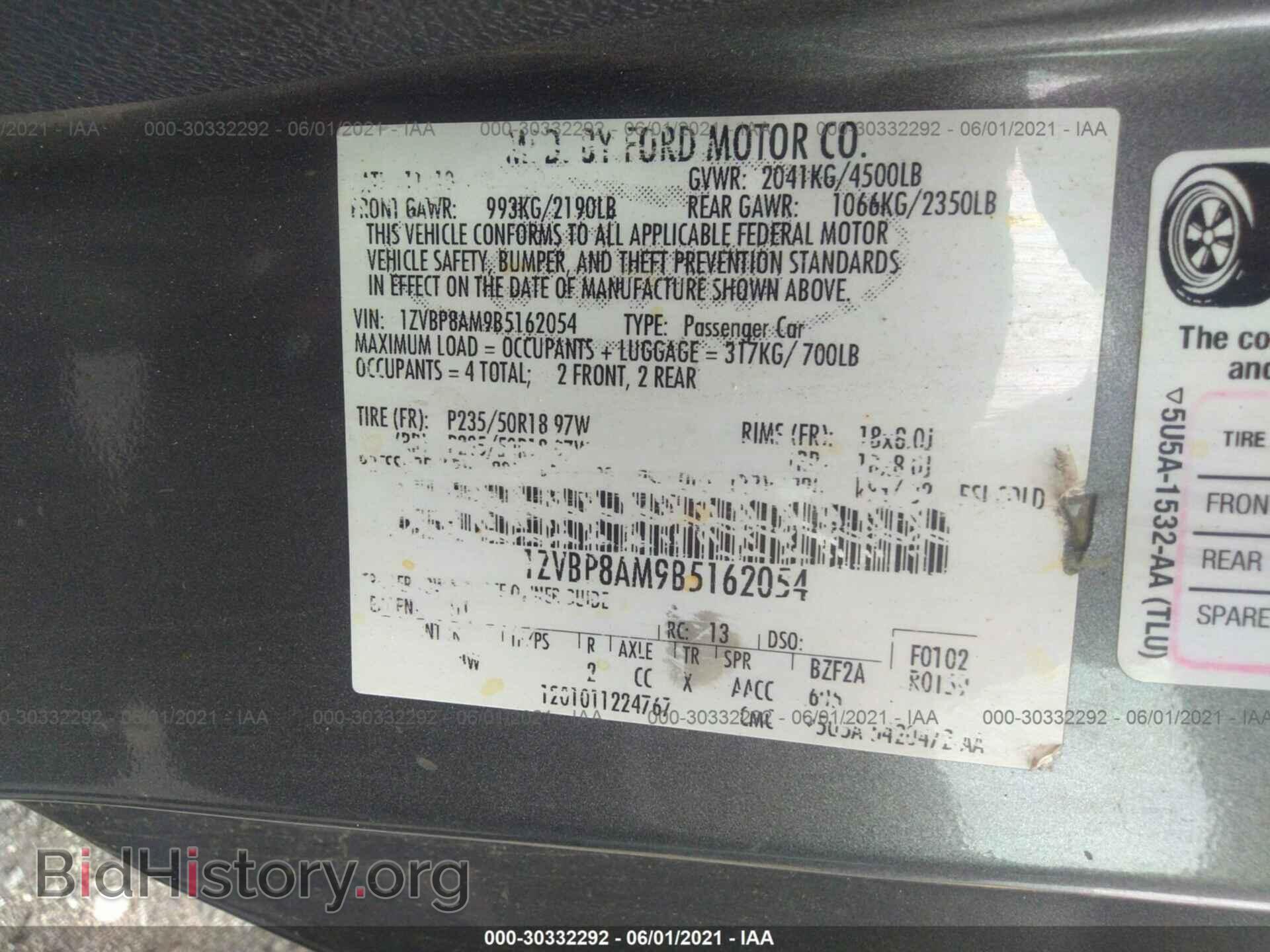 2011 FORD MUSTANG - VIN: 1ZVBP8AM9B5162054 - Фото 9