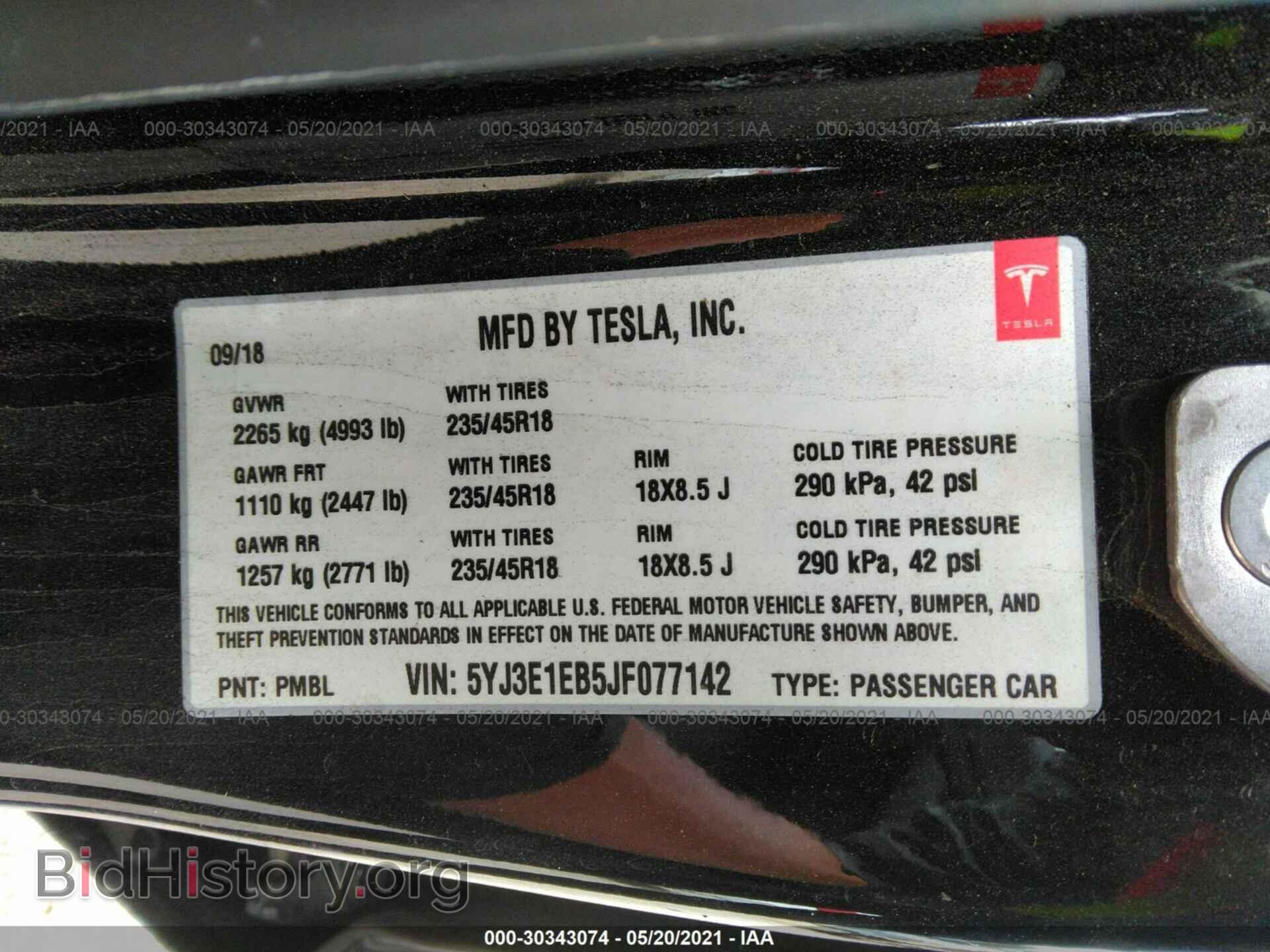 2018 TESLA MODEL 3 - VIN: 5YJ3E1EB5JF077142 - Фото 9