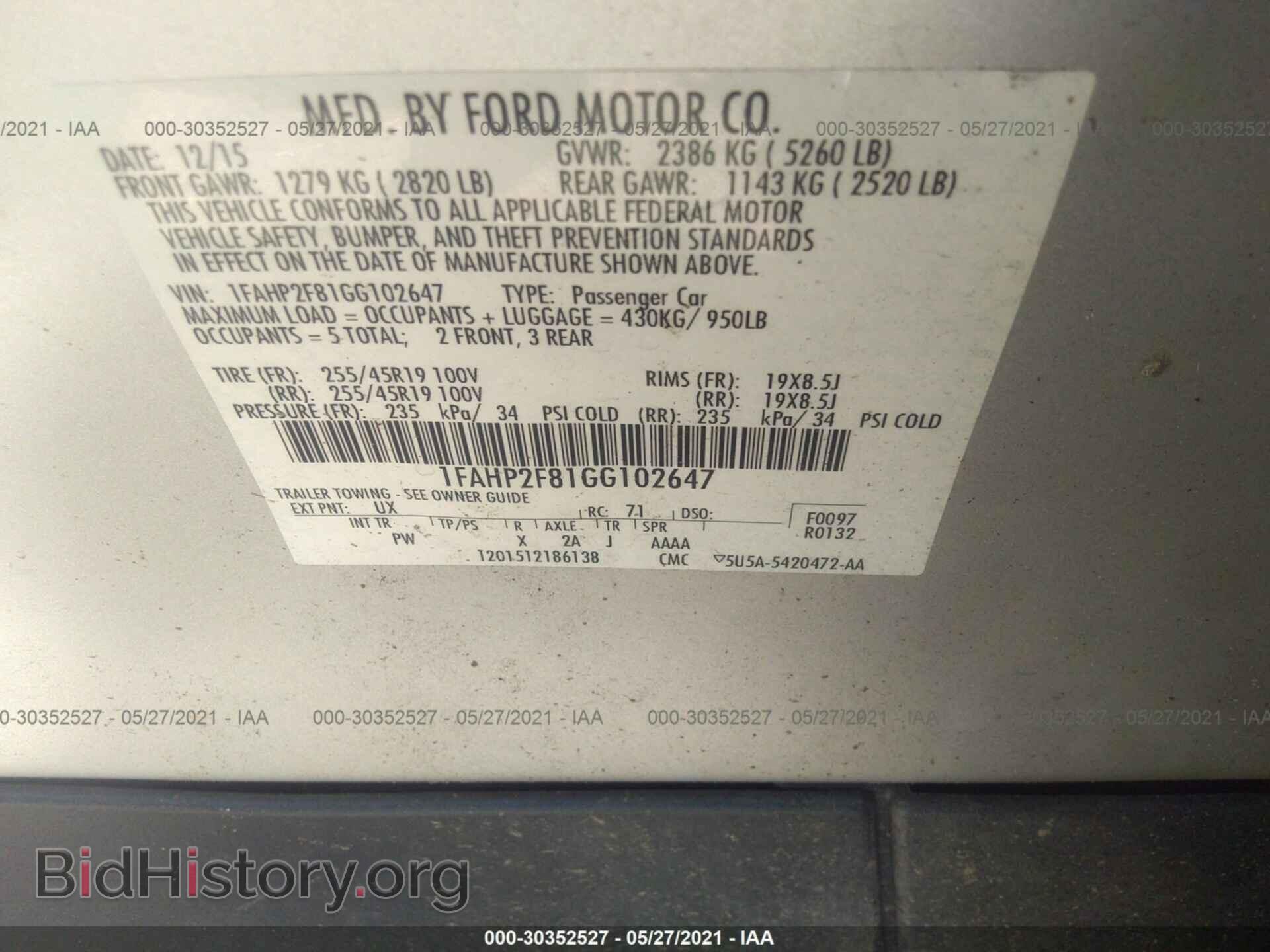 2016 FORD TAURUS - VIN: 1FAHP2F81GG102647 - Фото 9