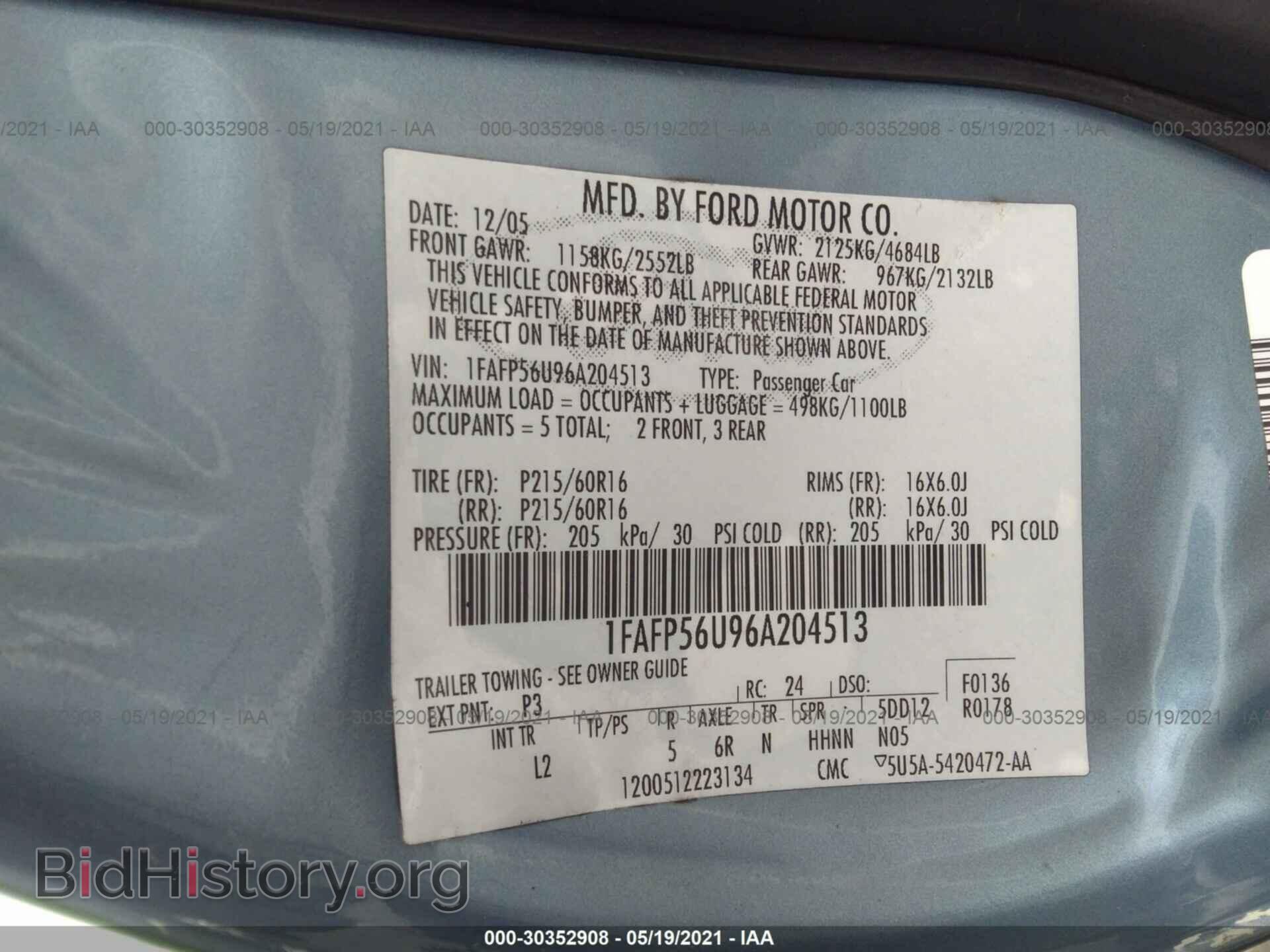 2006 FORD TAURUS - VIN: 1FAFP56U96A204513 - Фото 9