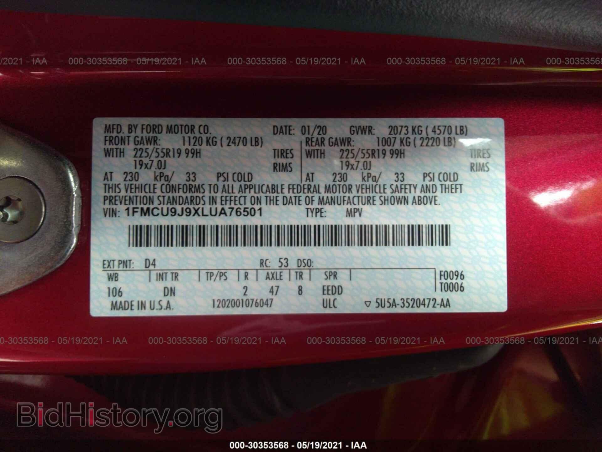 2020 FORD ESCAPE - VIN: 1FMCU9J9XLUA76501 - Photo 9