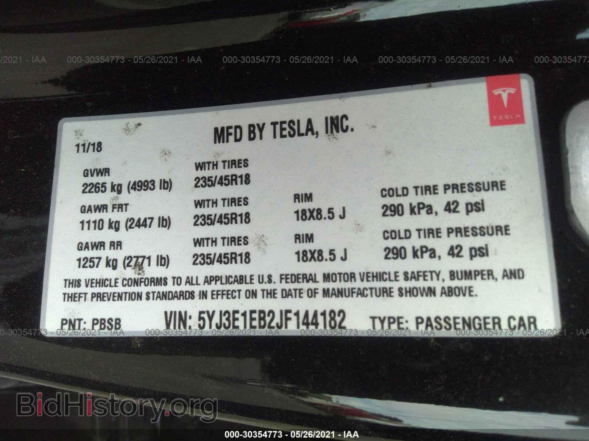 2018 TESLA MODEL 3 - VIN: 5YJ3E1EB2JF144182 - Фото 9