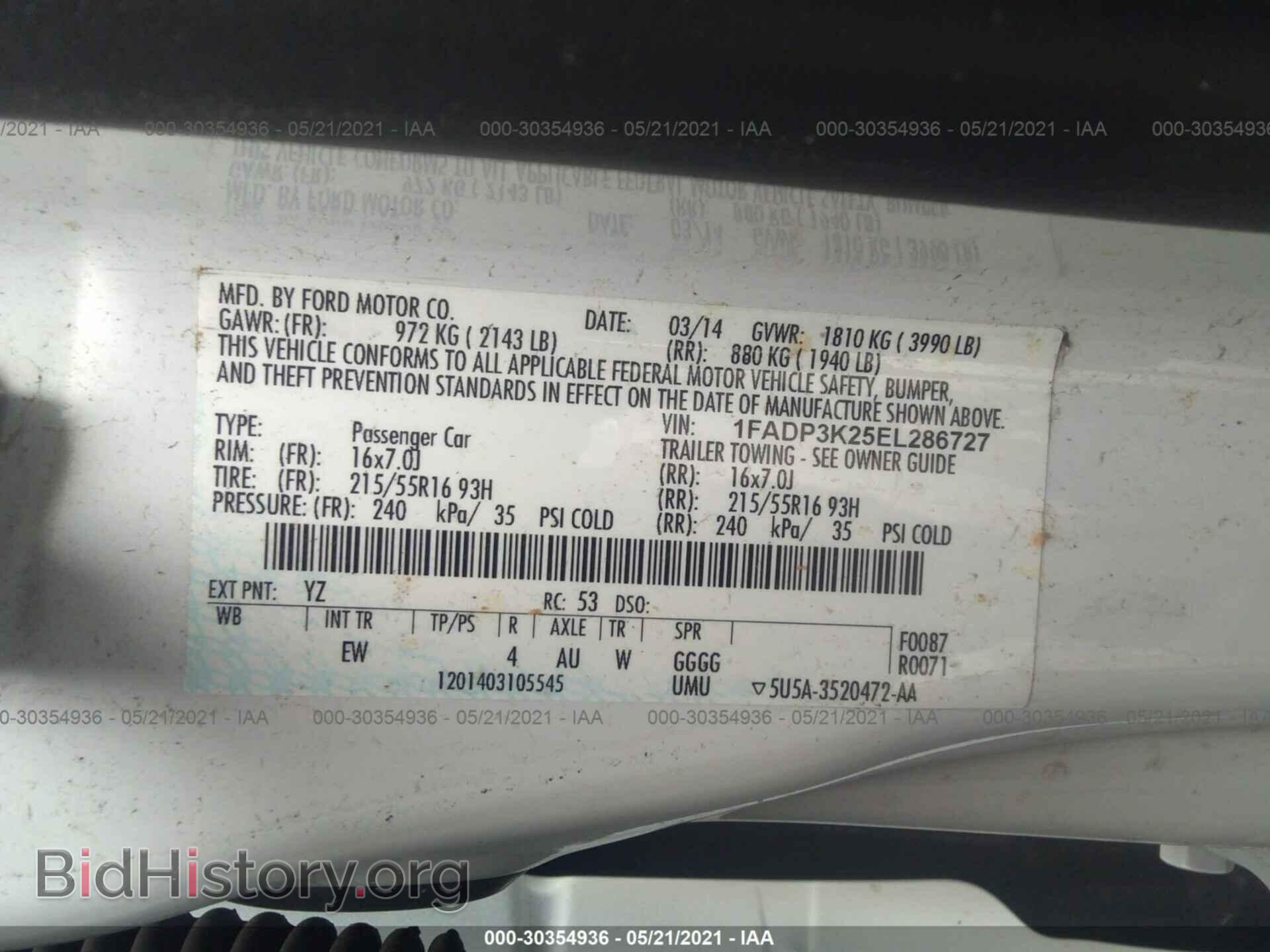2014 FORD FOCUS - VIN: 1FADP3K25EL286727 - Фото 9