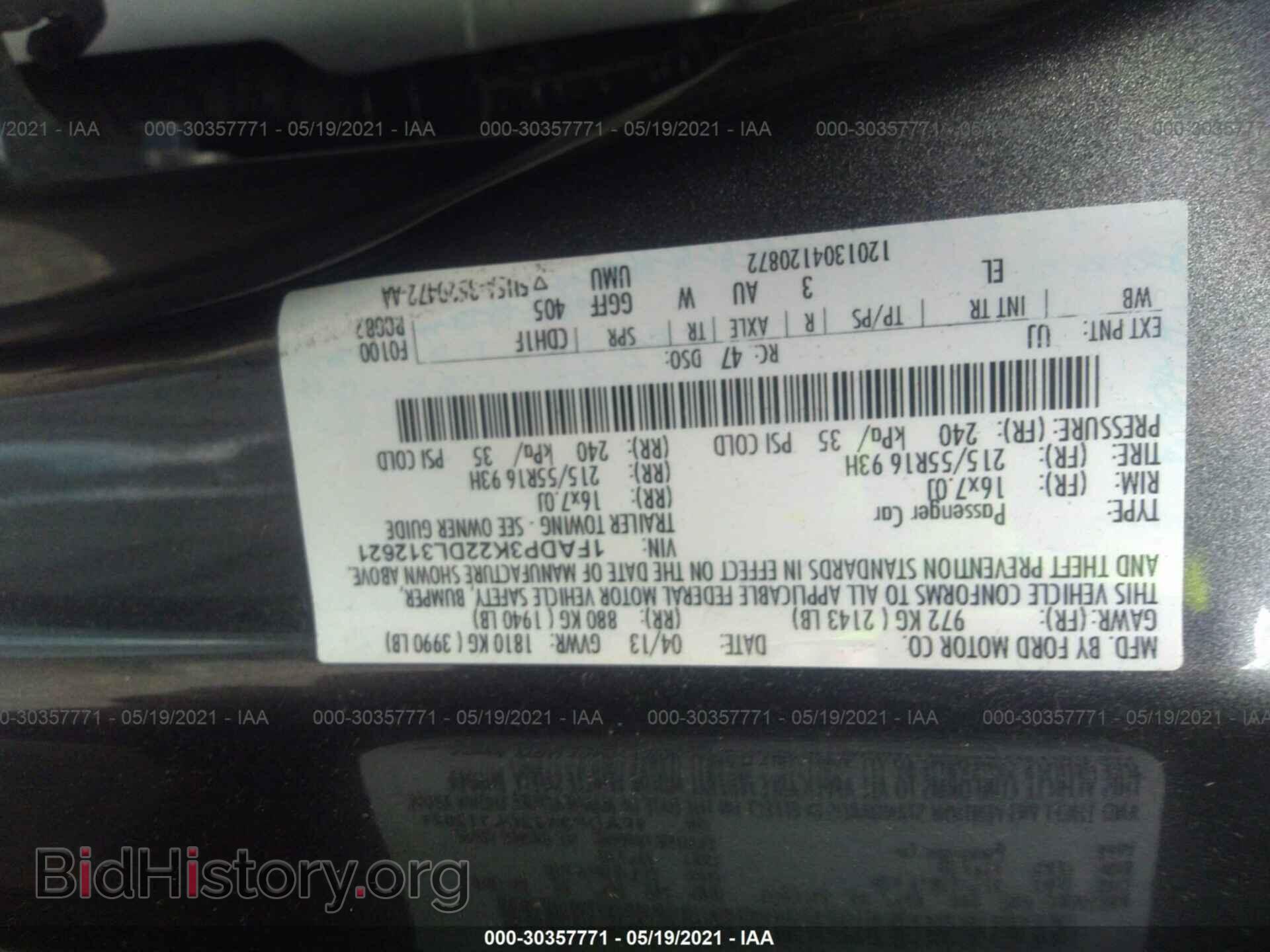 2013 FORD FOCUS - VIN: 1FADP3K22DL312621 - Фото 9