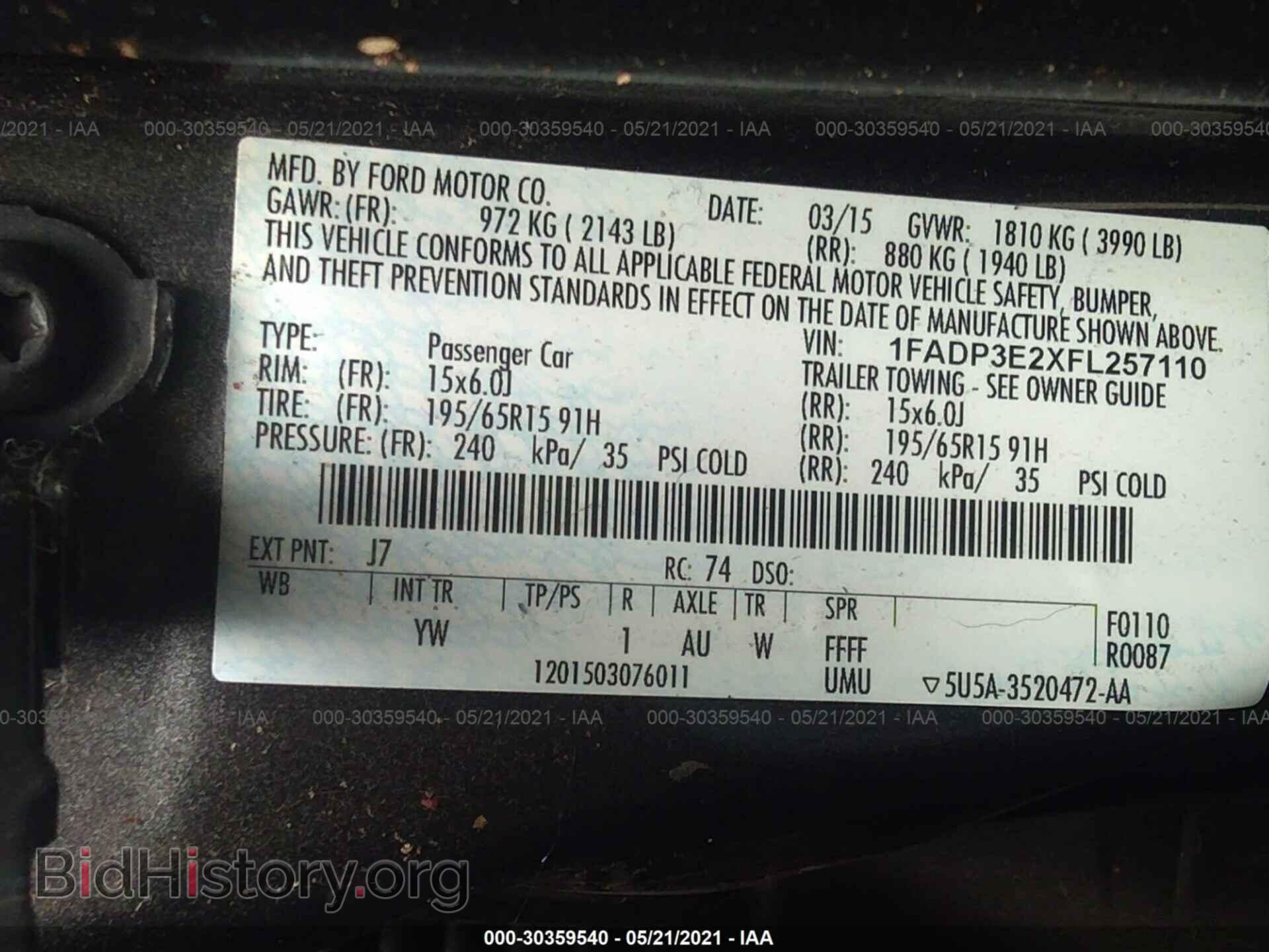 2015 FORD FOCUS - VIN: 1FADP3E2XFL257110 - Фото 9
