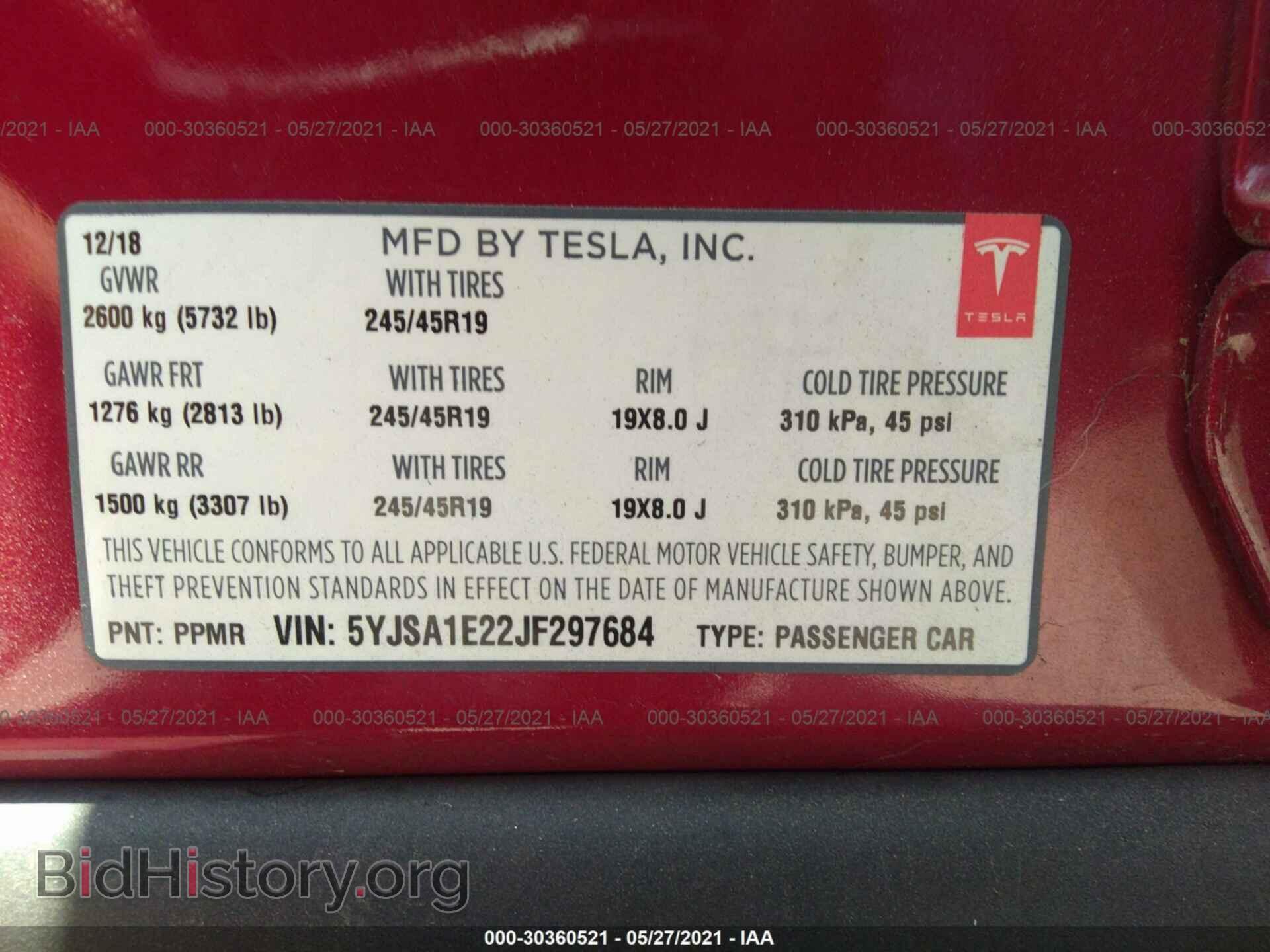 2018 TESLA MODEL S - VIN: 5YJSA1E22JF297684 - Фото 9