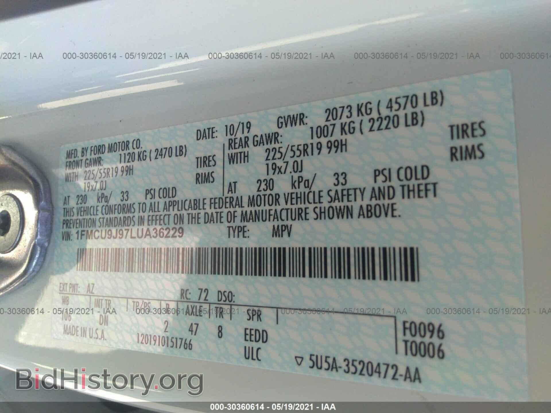 2020 FORD ESCAPE - VIN: 1FMCU9J97LUA36229 - Photo 9