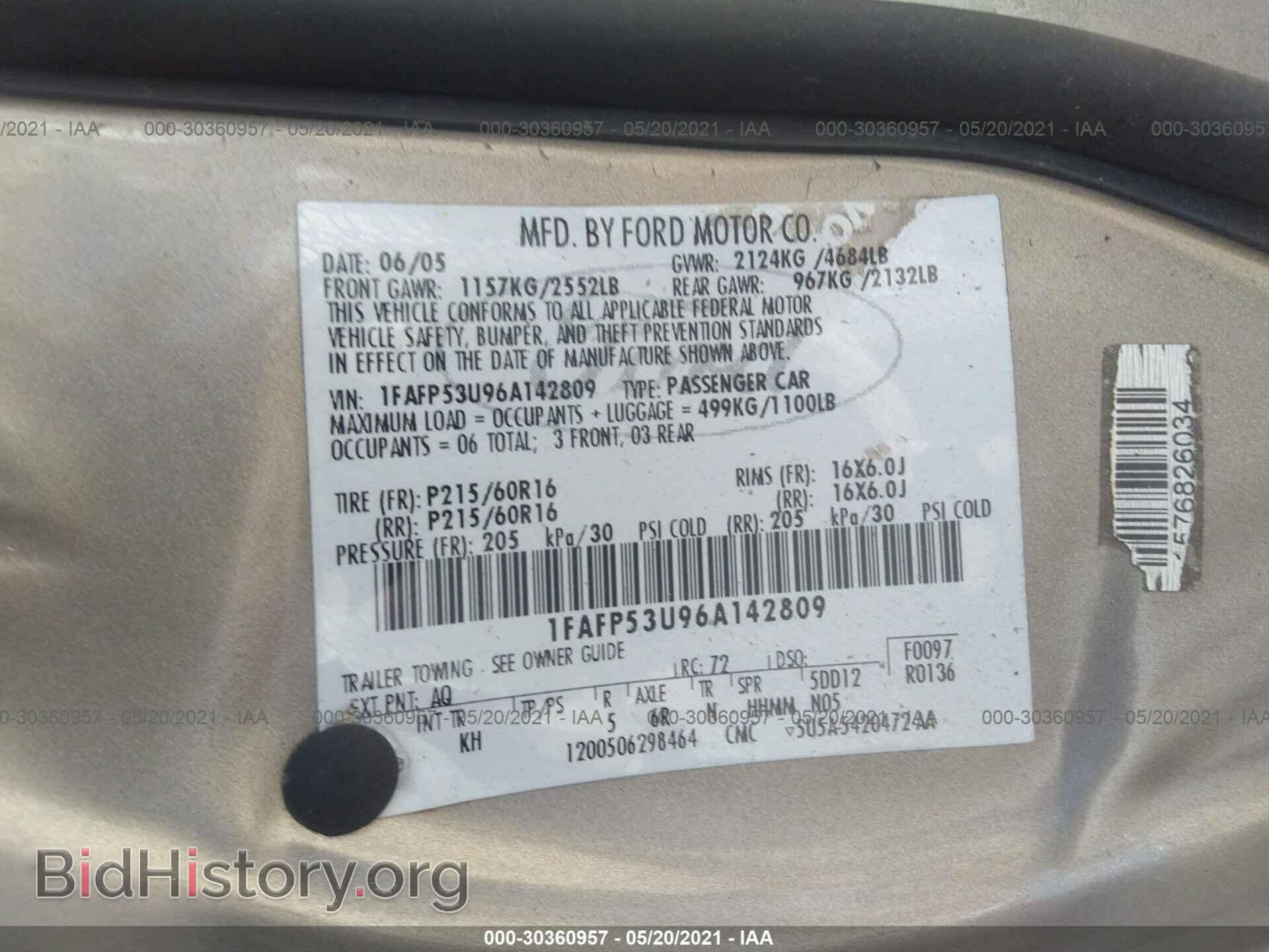 2006 FORD TAURUS - VIN: 1FAFP53U96A142809 - Photo 9