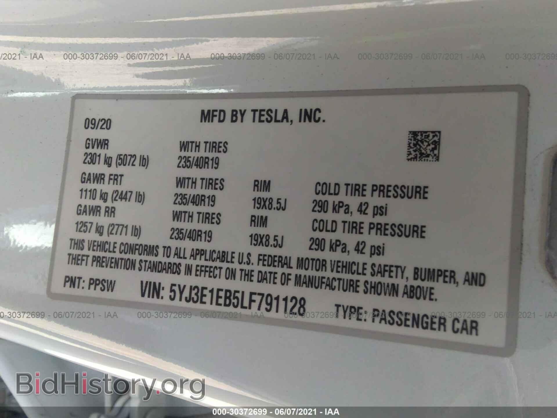 2020 TESLA MODEL 3 - VIN: 5YJ3E1EB5LF791128 - Фото 9