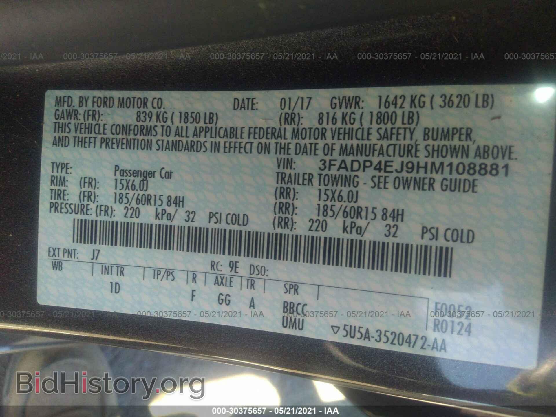 2017 FORD FIESTA - VIN: 3FADP4EJ9HM108881 - Фото 9