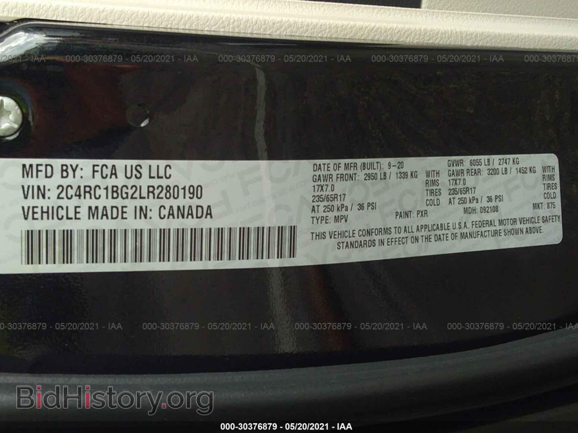 2020 CHRYSLER PACIFICA - VIN: 2C4RC1BG2LR280190 - Фото 9