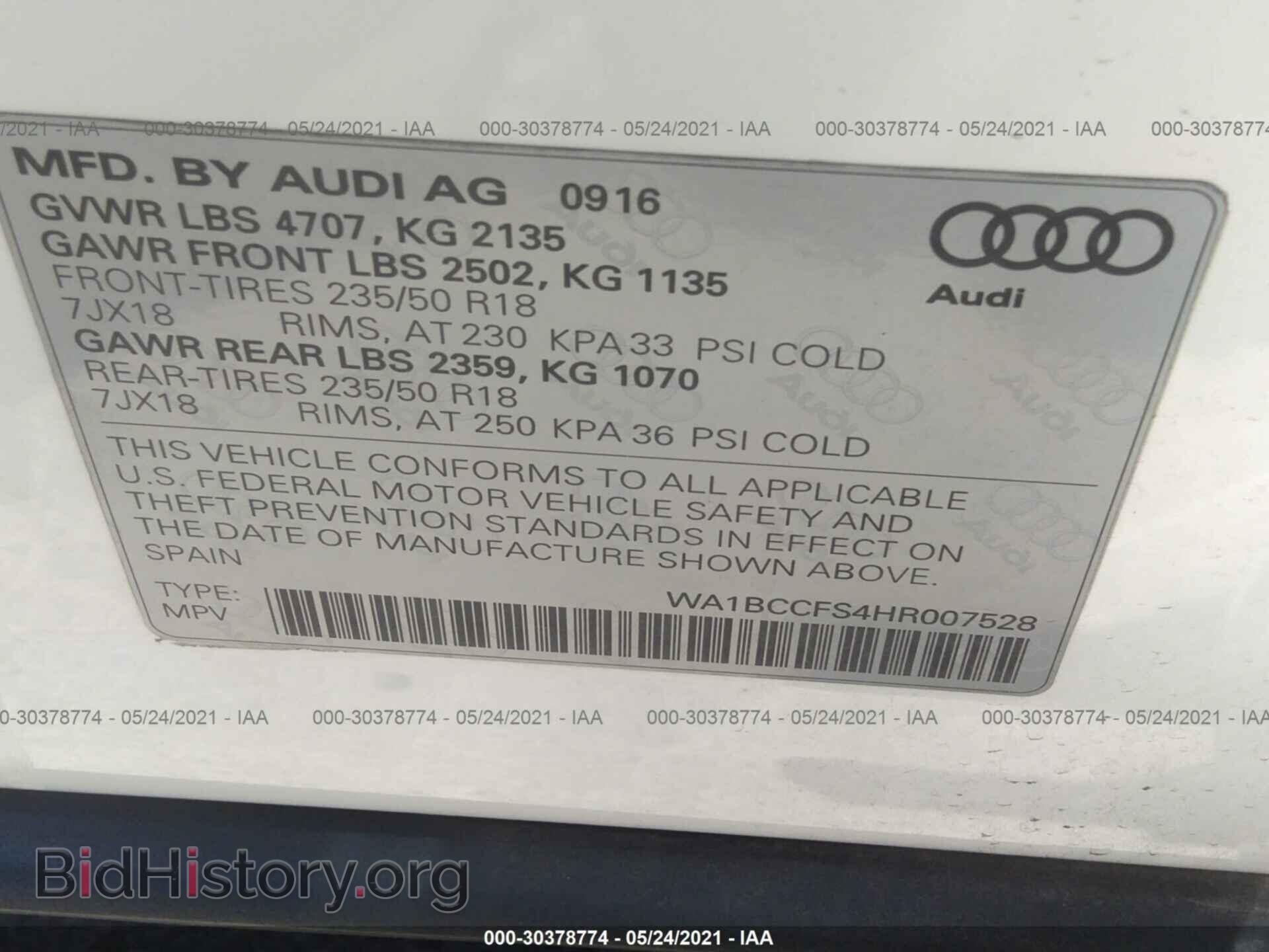 2017 AUDI Q3 - VIN: WA1BCCFS4HR007528 - Фото 9