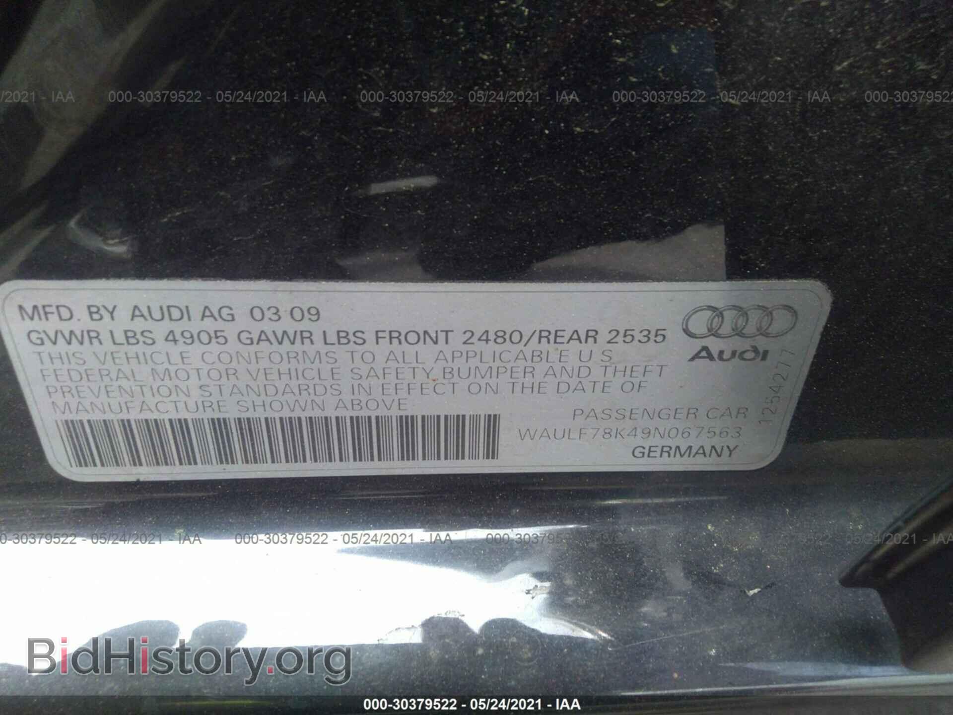 2009 AUDI A4 - VIN: WAULF78K49N067563 - Фото 9