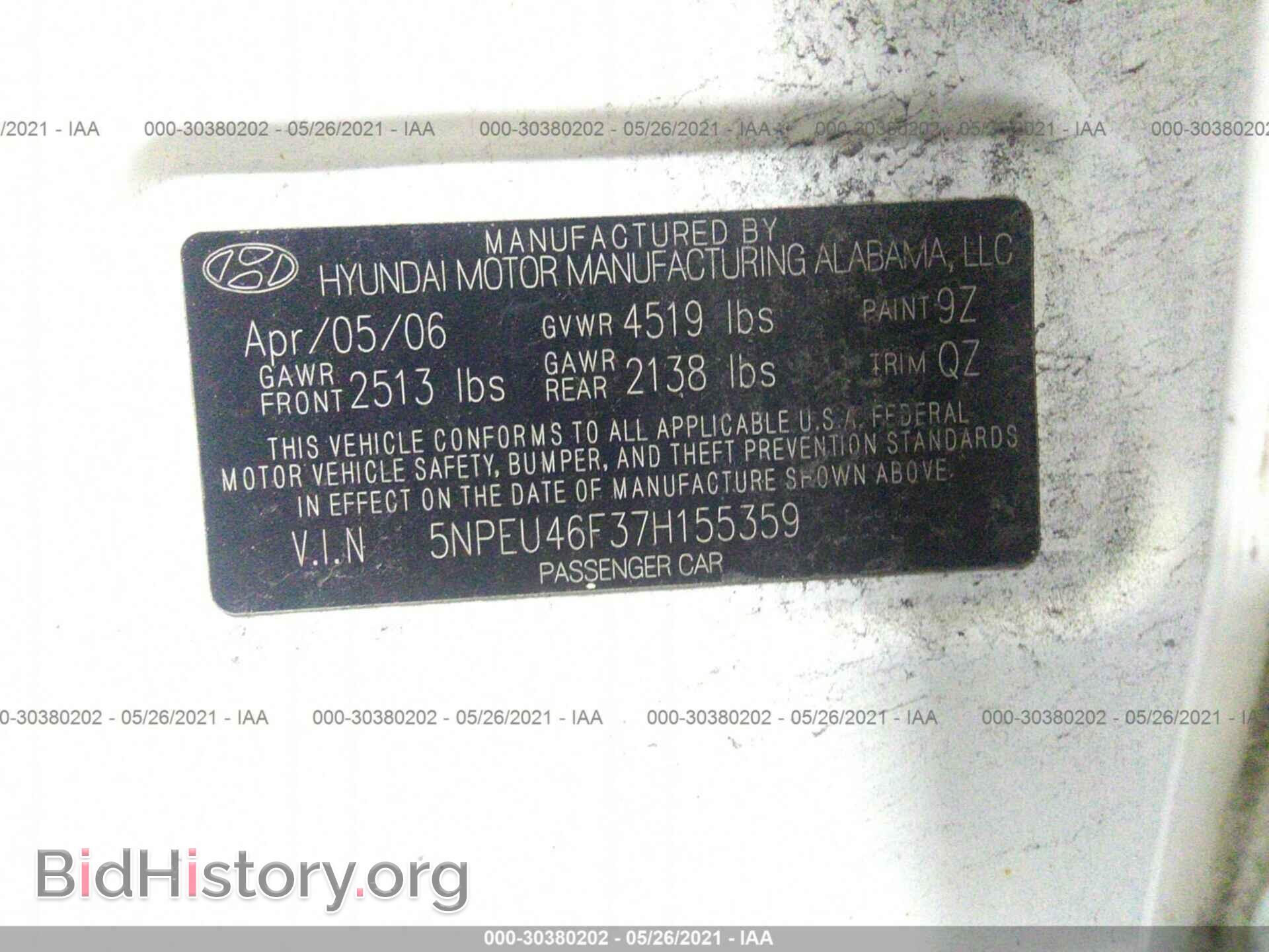 2007 HYUNDAI SONATA - VIN: 5NPEU46F37H155359 - Фото 9