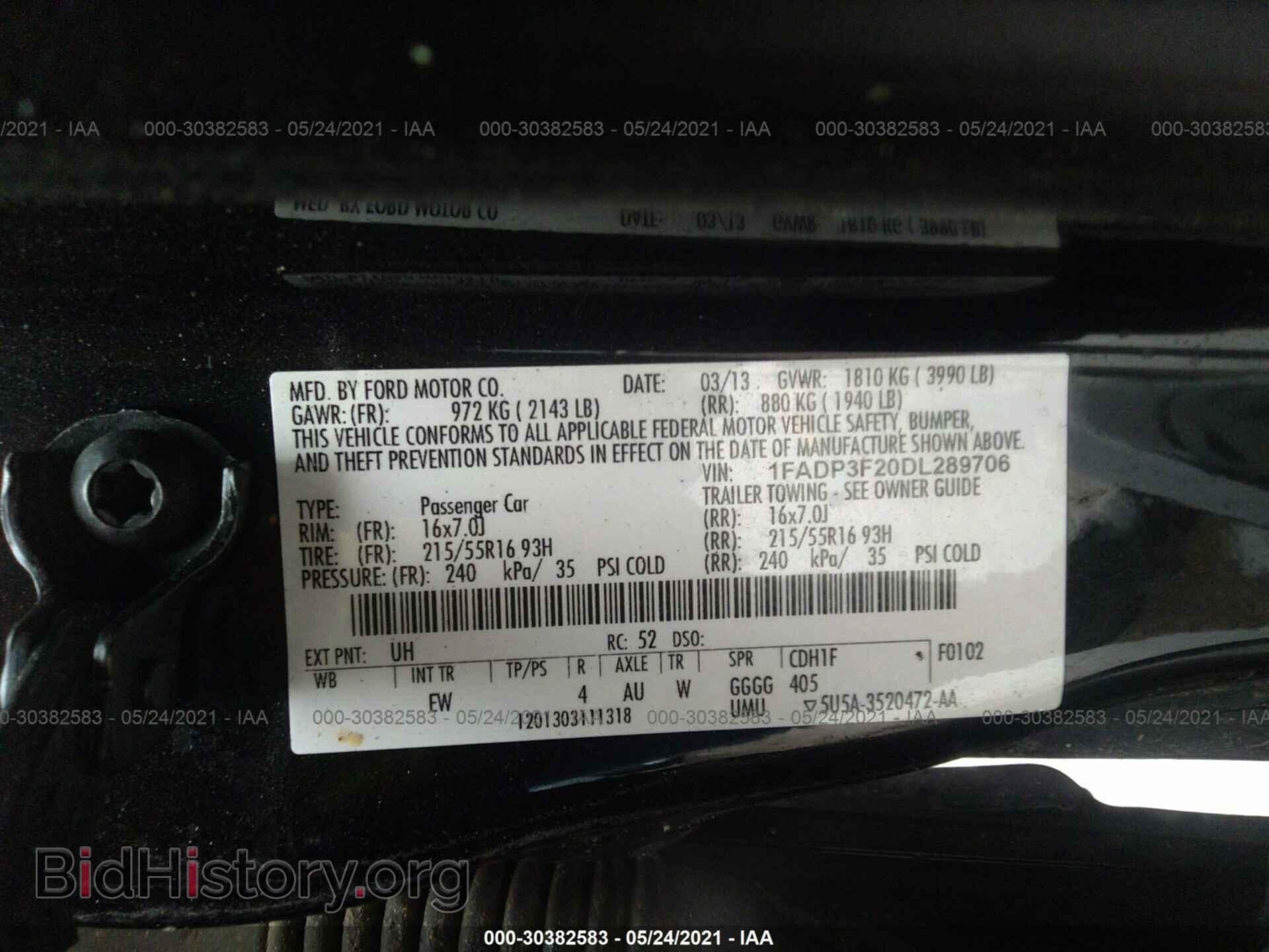 2013 FORD FOCUS - VIN: 1FADP3F20DL289706 - Фото 9