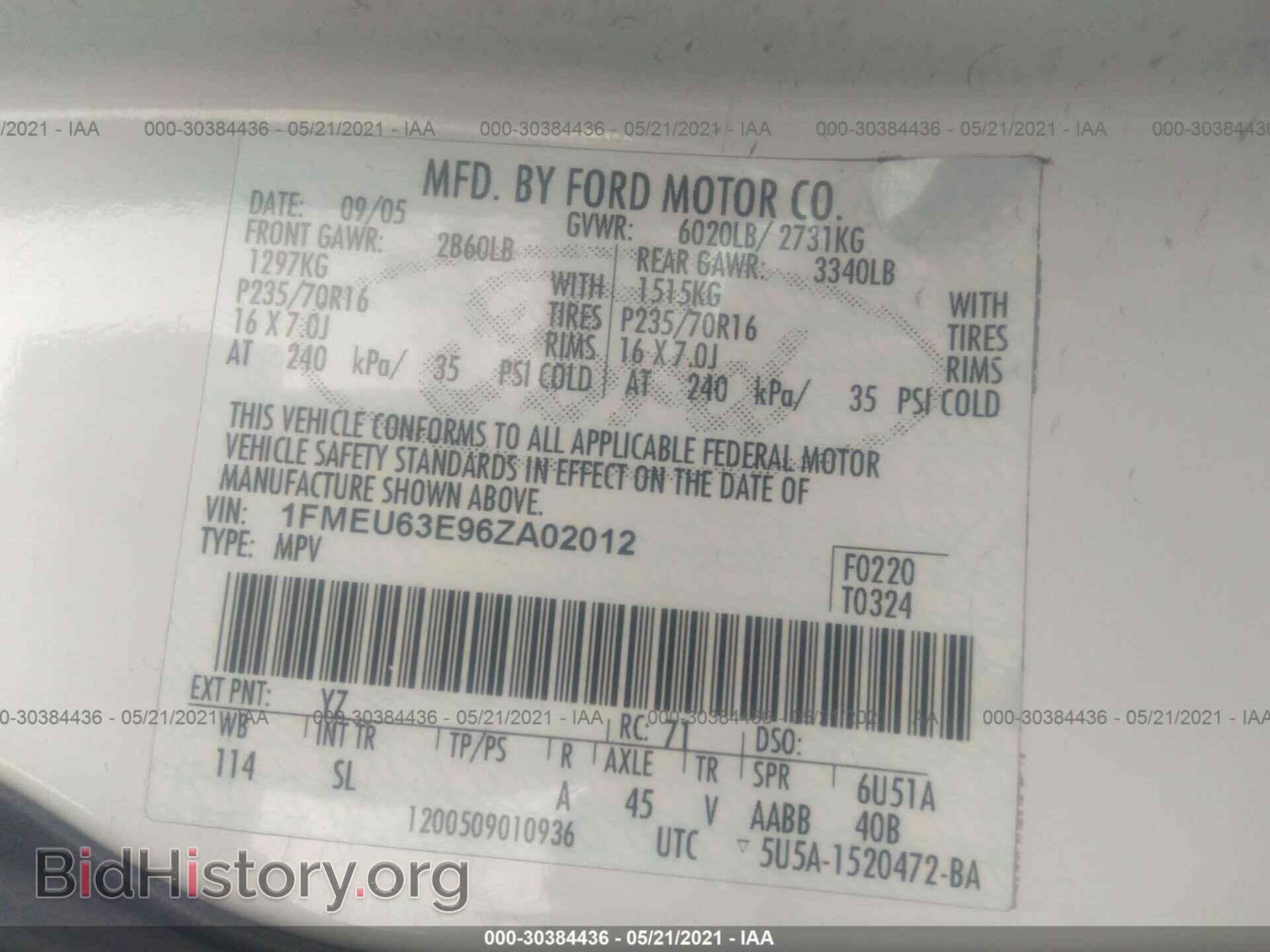 2006 FORD EXPLORER - VIN: 1FMEU63E96ZA02012 - Фото 9